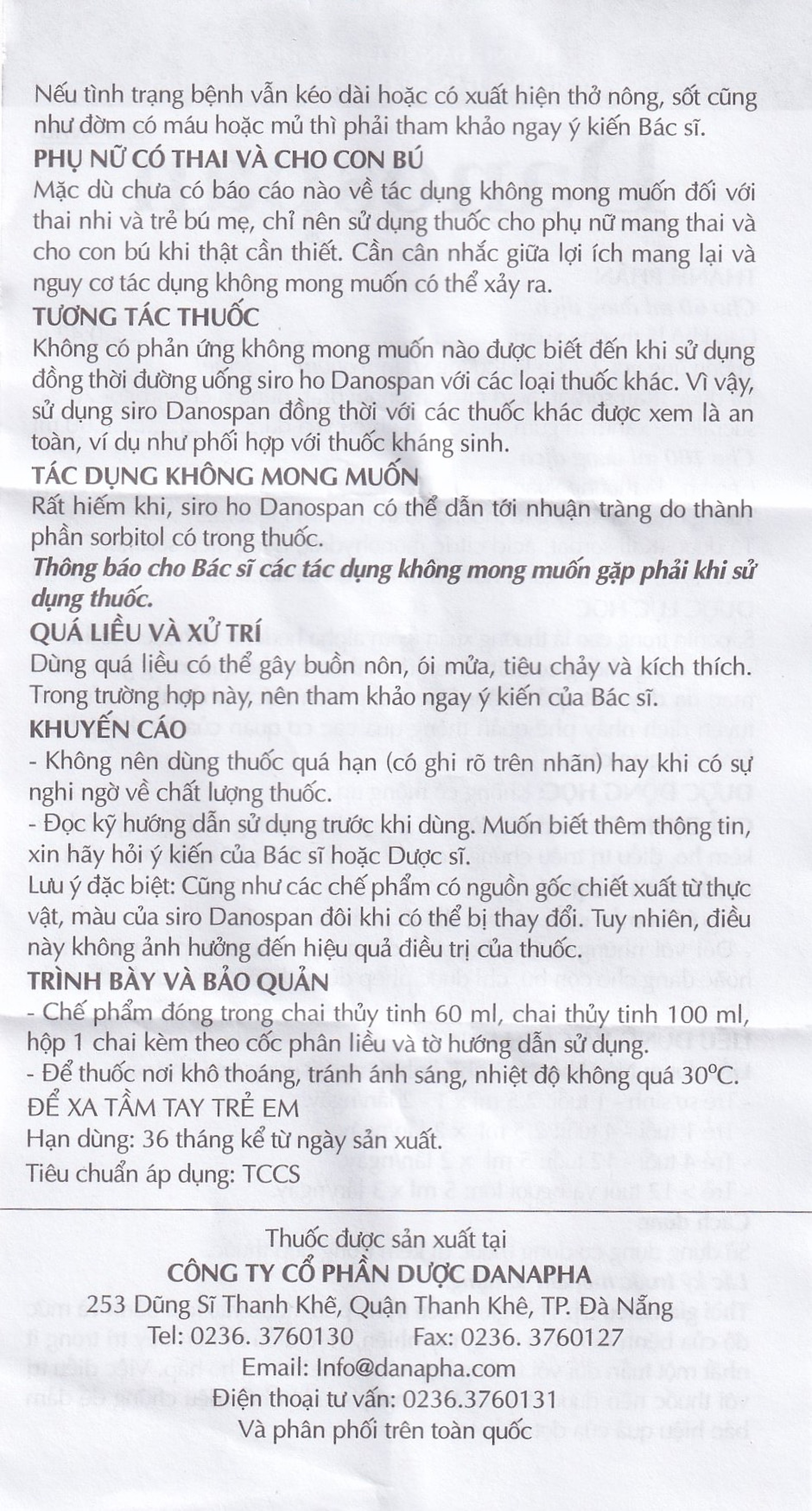 Dung dịch Danospan Danapha điều trị viêm đường hô hấp cấp tính có kèm ho (100ml)
