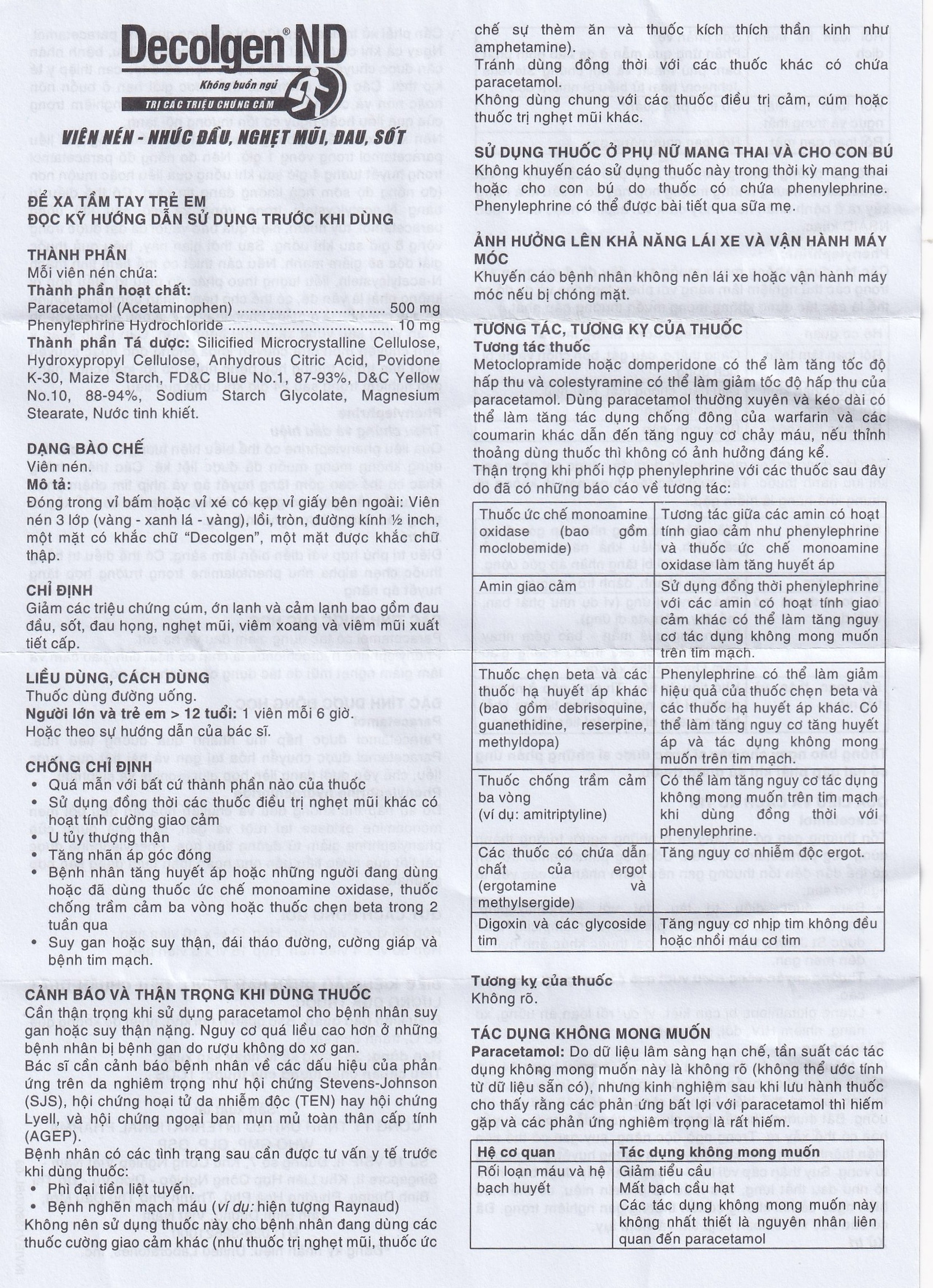 Thuốc Decolgen ND 500mg United giảm các triệu chứng cảm lạnh, cúm, sốt, đau họng, nghẹt mũi (30 vỉ x 4 viên)