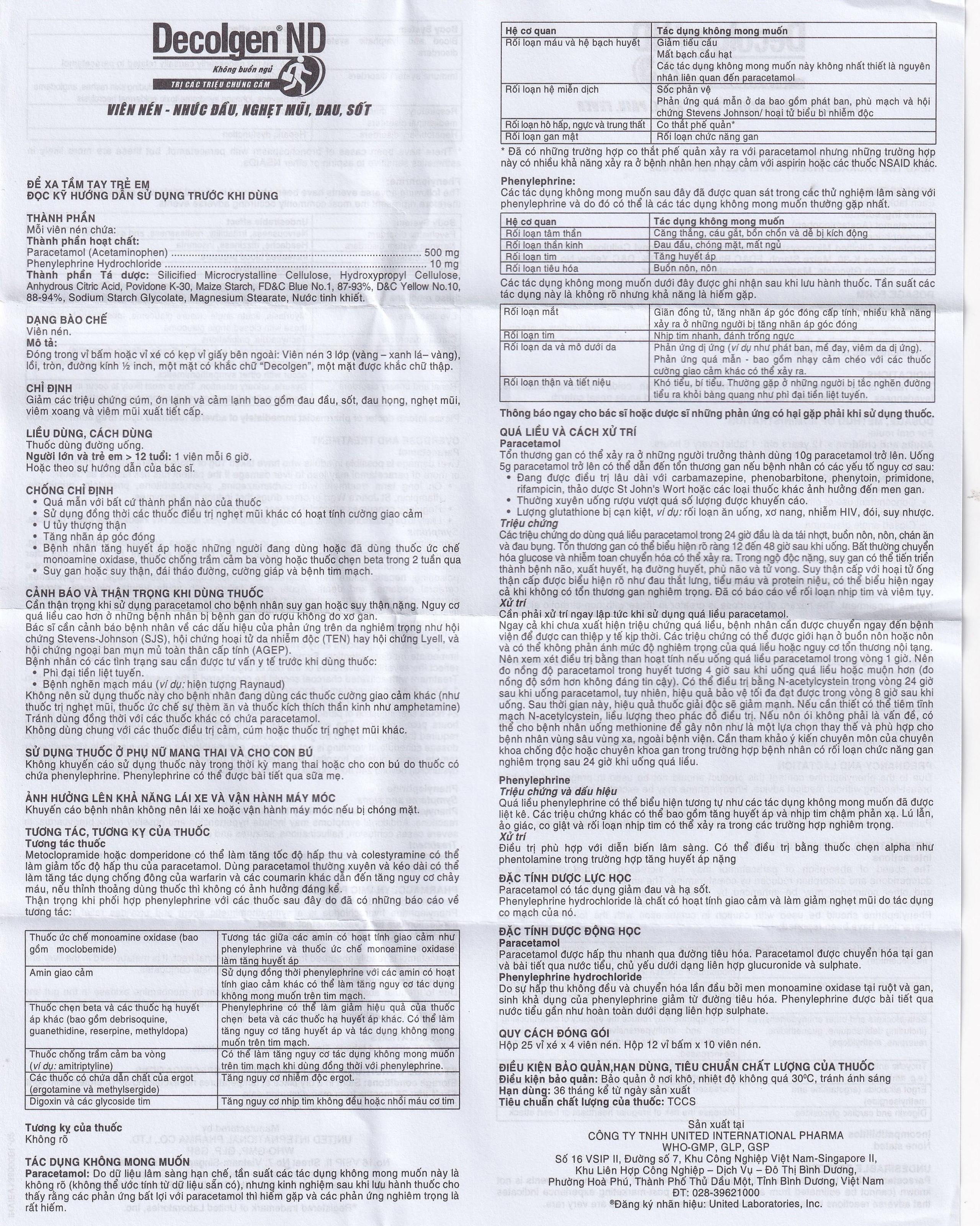 Thuốc Decolgen ND United điều trị các triệu chứng cảm thông thường, viêm mũi dị ứng (25 vỉ x 4 viên)