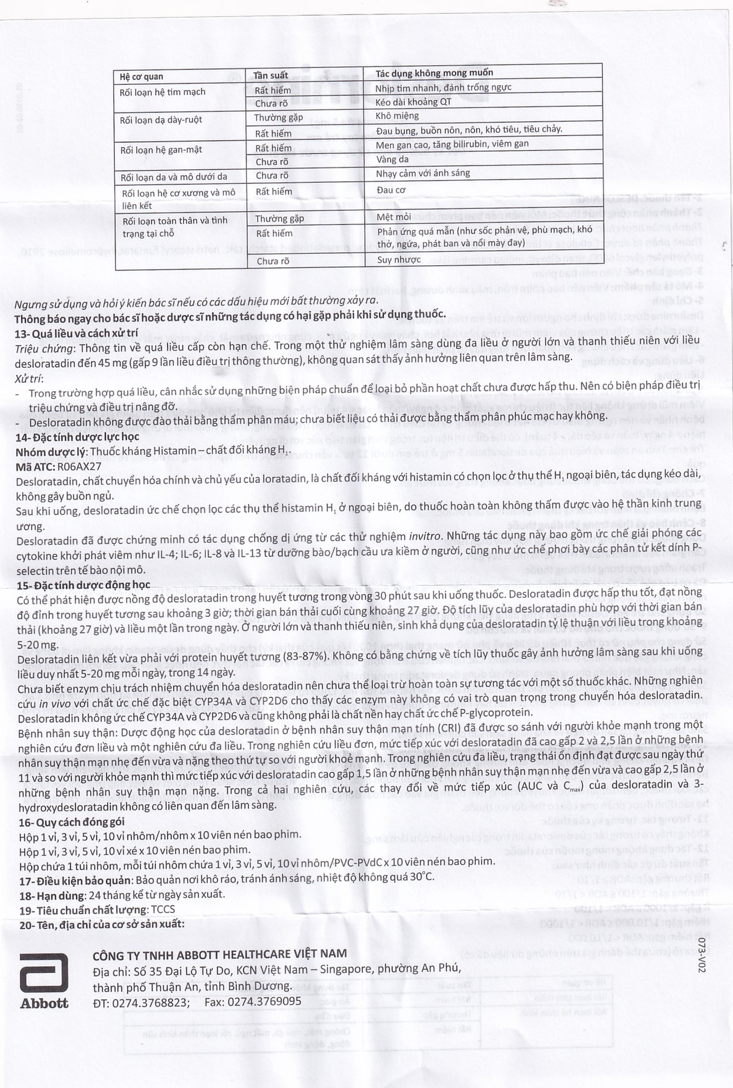 Thuốc Deslornine Abbott 5mg Làm giảm các triệu chứng của viêm mũi dị ứng (3 vỉ x 10 viên)