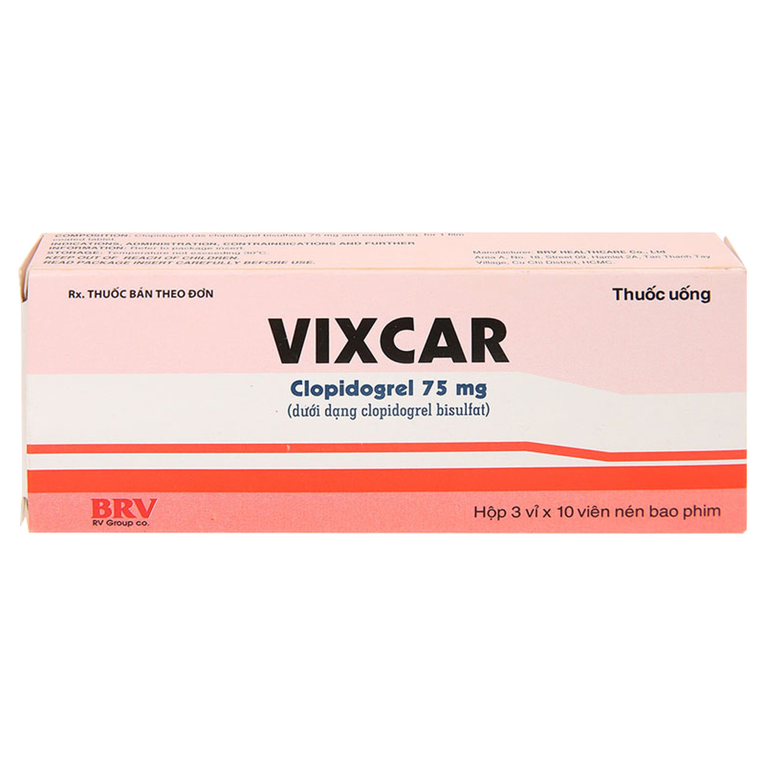 Thuốc Vixcar 75mg Reliv phòng ngừa các biến cố huyết khối do xơ vữa động mạch (3 vỉ x 10 viên)