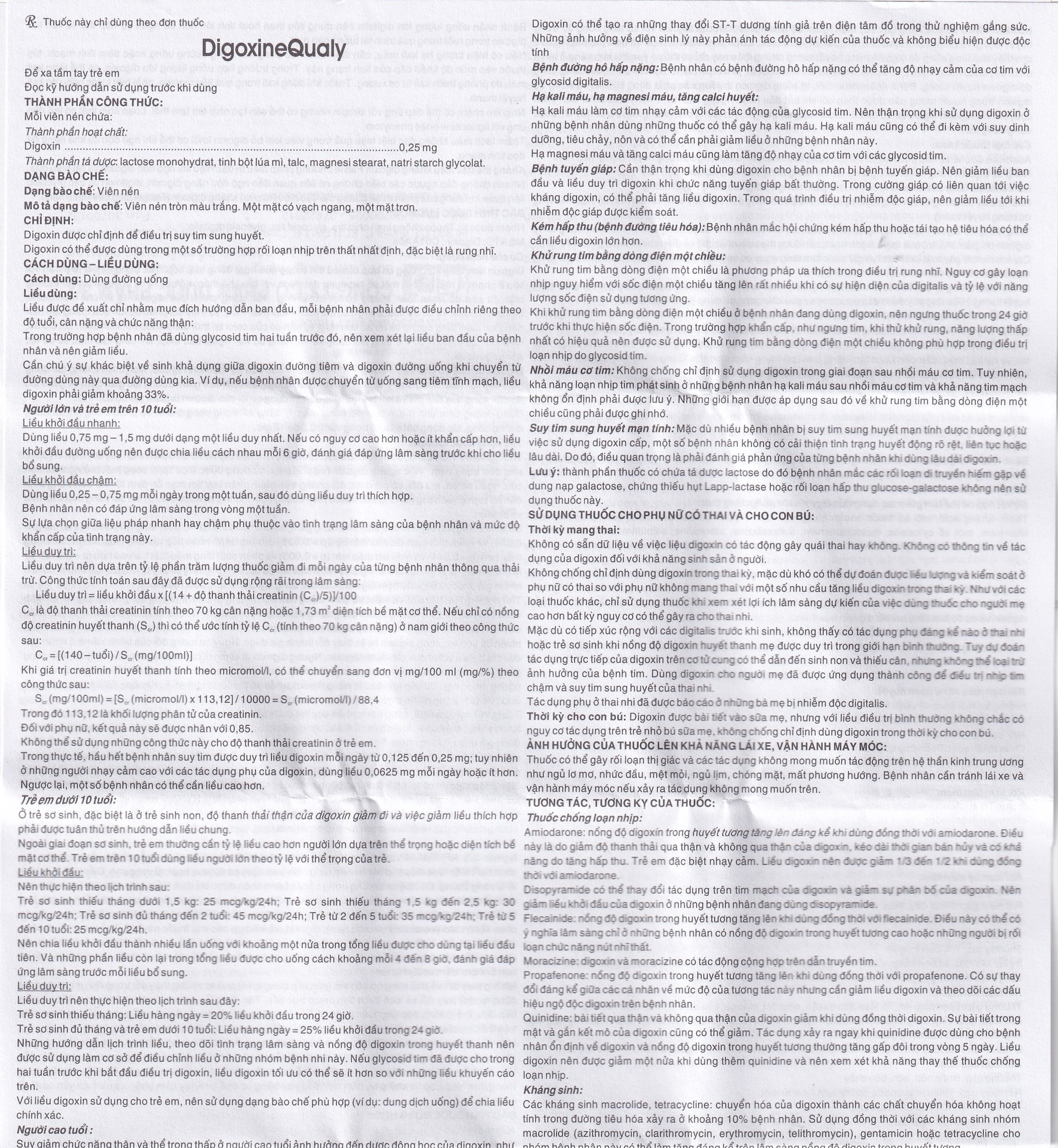 Thuốc DigoxineQualy Dược 3-2 điều trị suy tim sung huyết, rung nhỉ (1 vỉ x 30 viên)