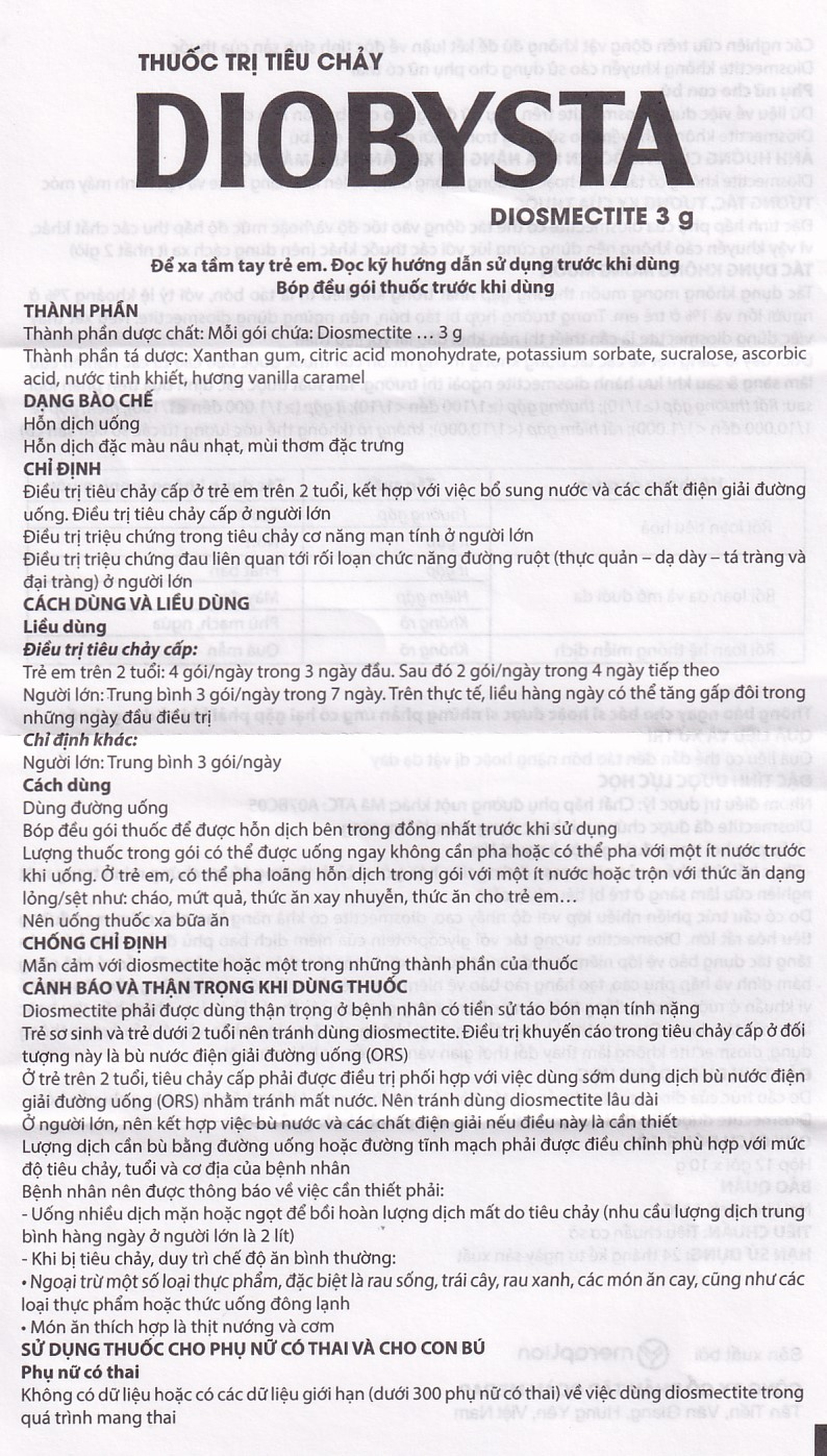 Thuốc Diobysta Merap điều trị tiêu chảy cấp và mạn (12 gói)