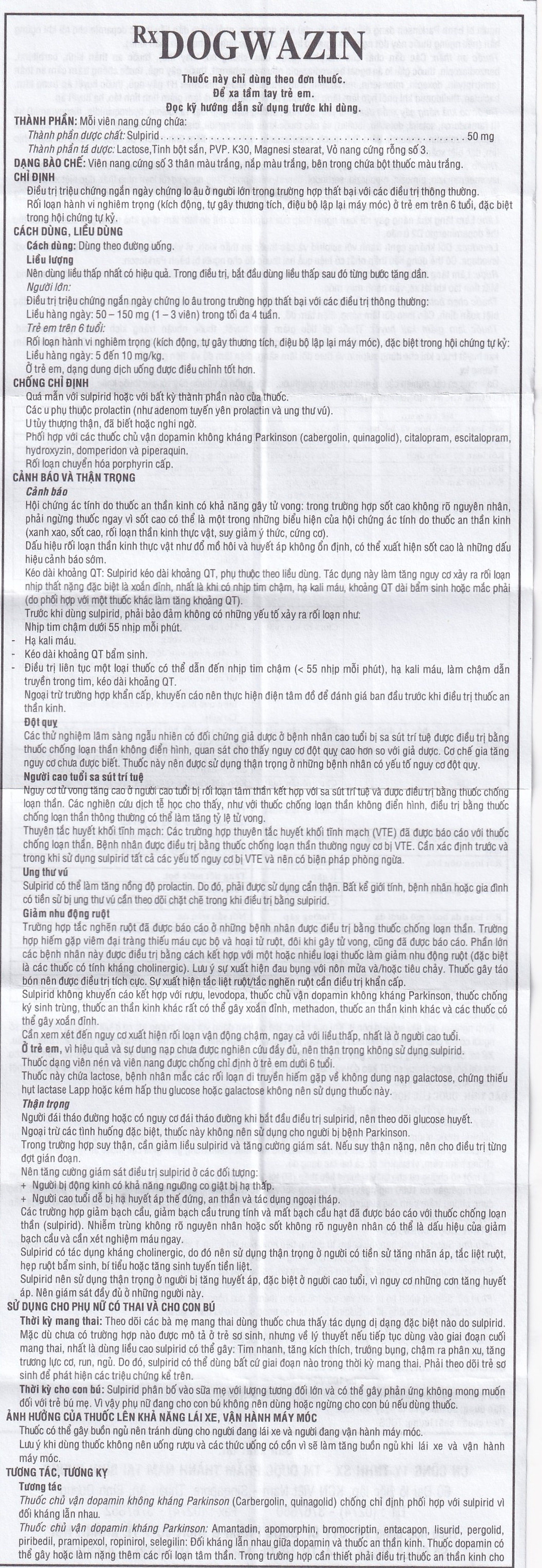 Thuốc Dogwazin Thành Nam điều trị các triệu chứng lo âu, rối loạn hành vi nặng (3 vỉ x 10 viên)