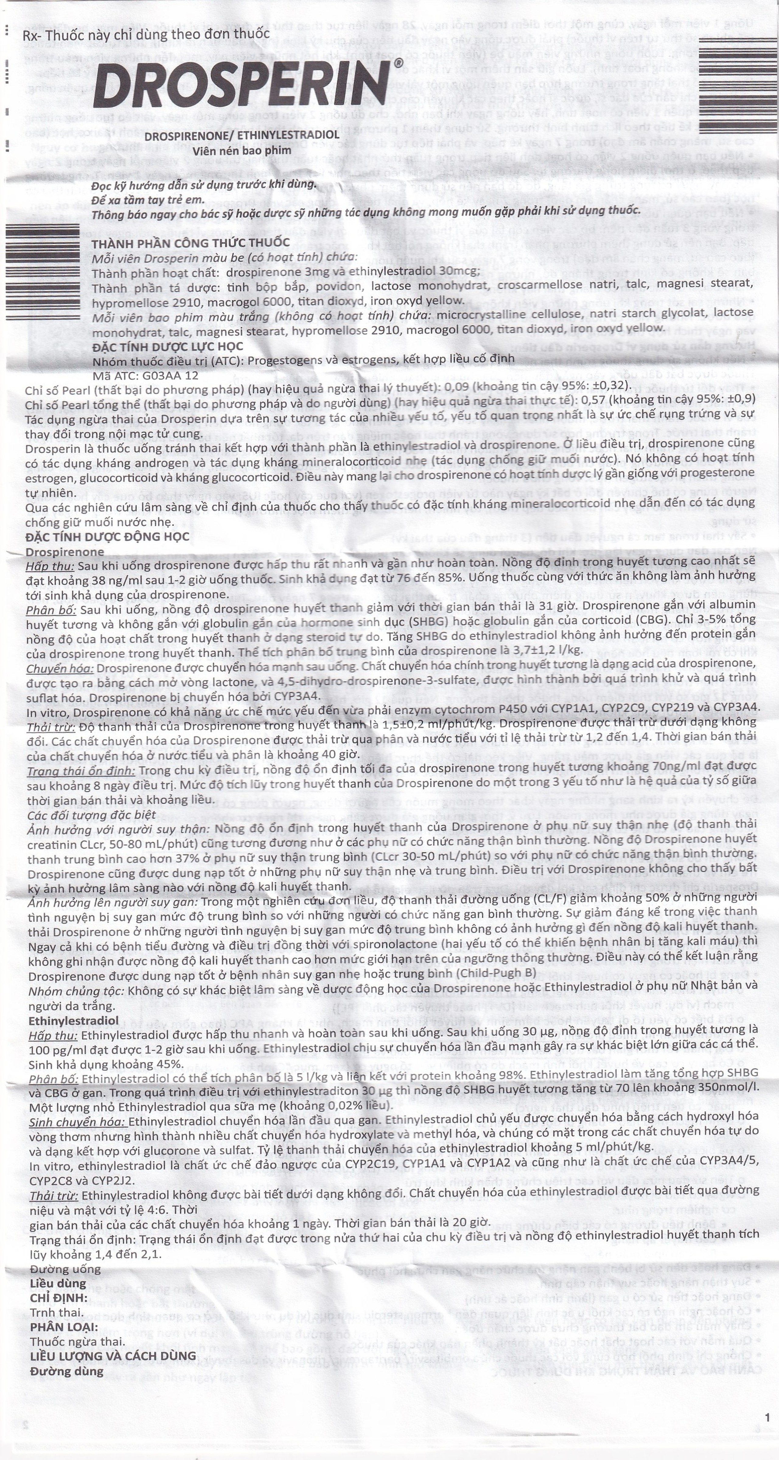 Thuốc tránh thai hằng ngày Drosperin Abbott (1 vỉ x 28 viên)