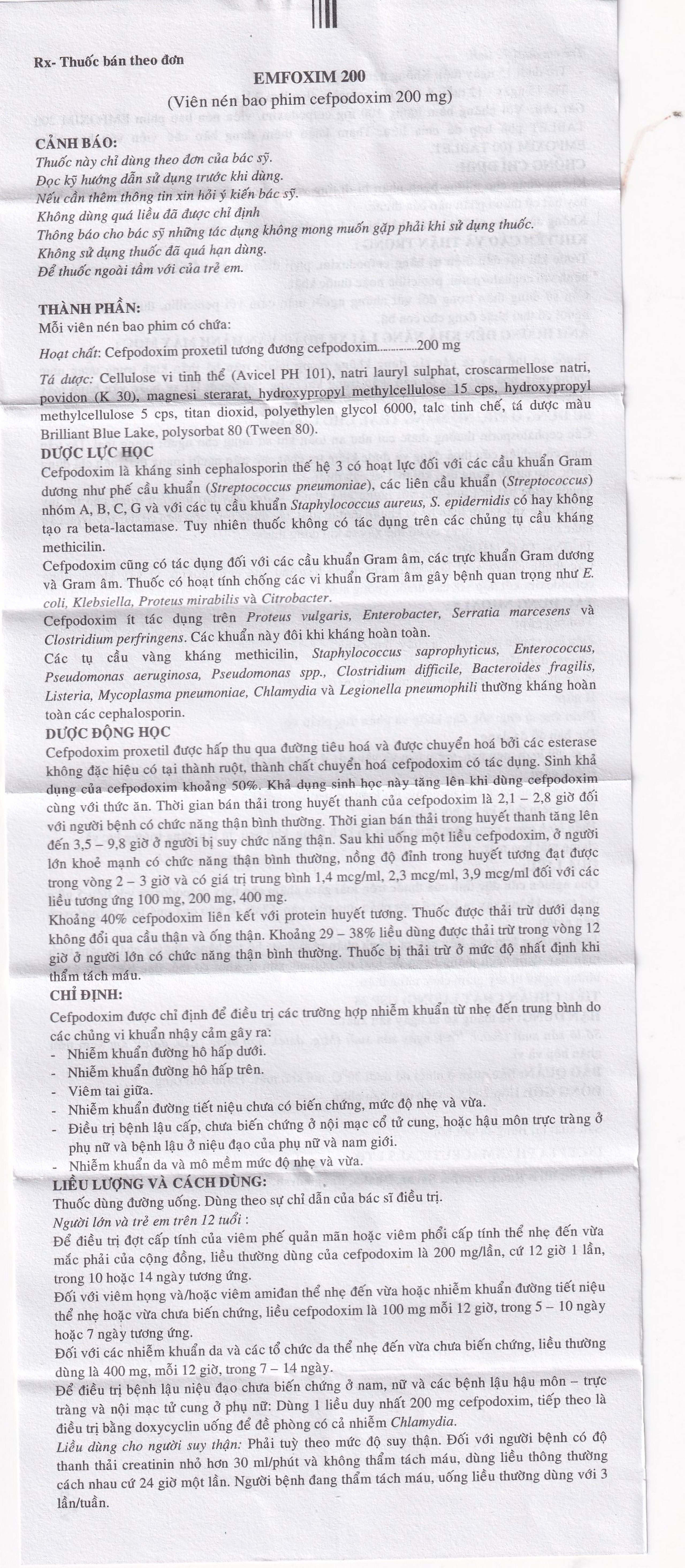 Thuốc Emfoxim 200Mg Incepta điều trị các trường hợp nhiễm khuẩn từ nhẹ đến trung bình (2 vỉ x 6 viên)