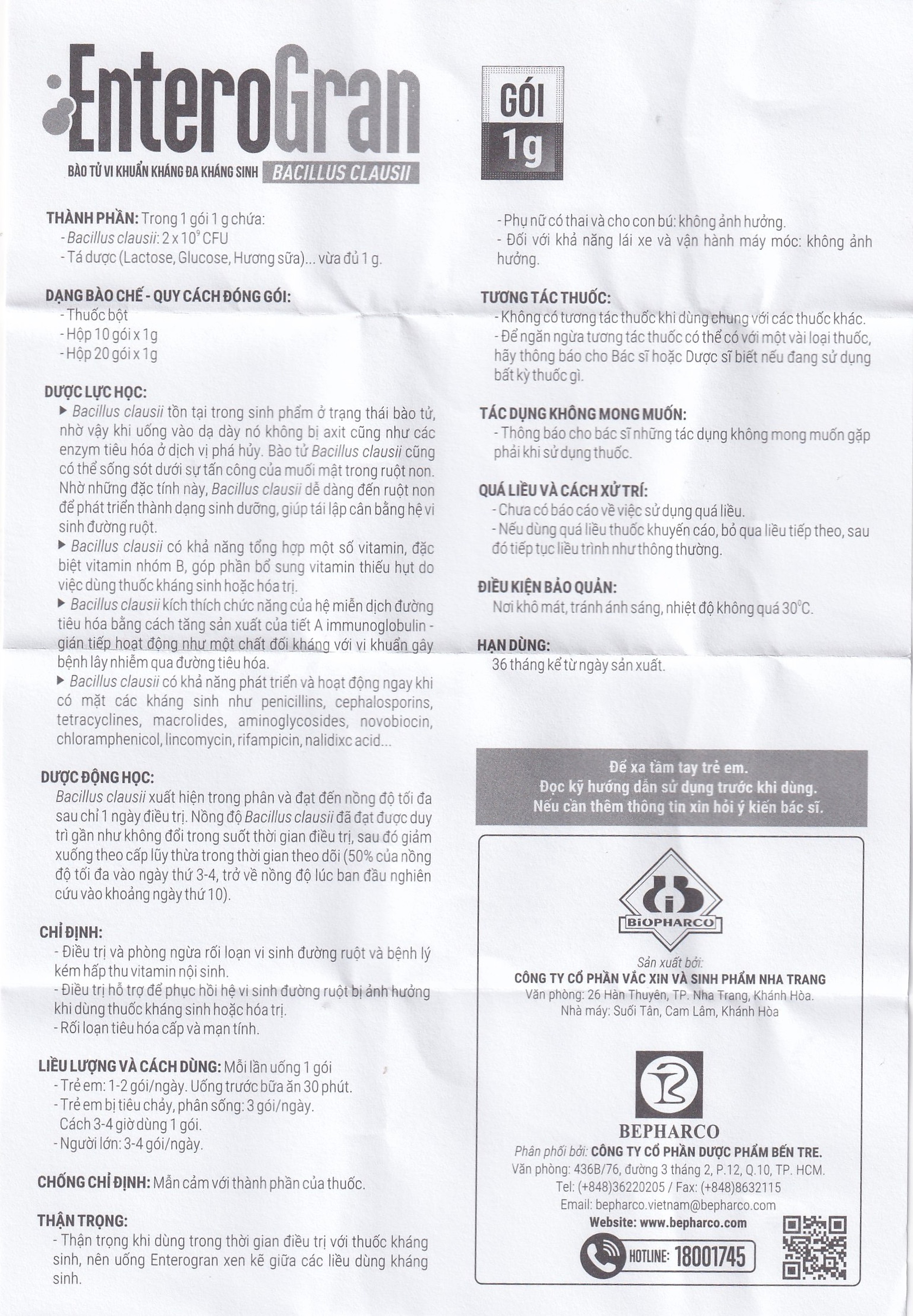 Thuốc Enterogran Biopharco điều trị và phòng ngừa rối loạn vi sinh đường ruột (20 gói x 1g)