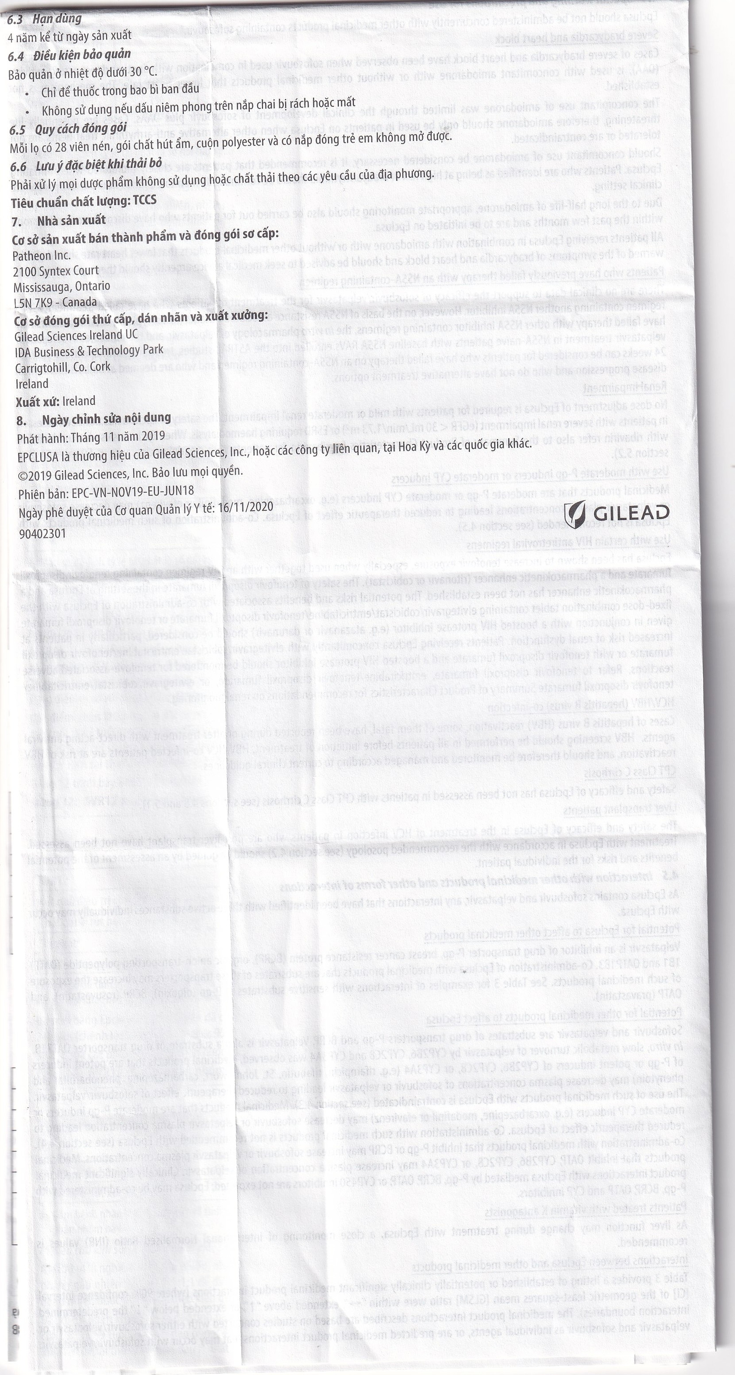 Thuốc Epclusa 400mg/100mg Gilead điều trị viêm gan C mãn tính (28 viên)