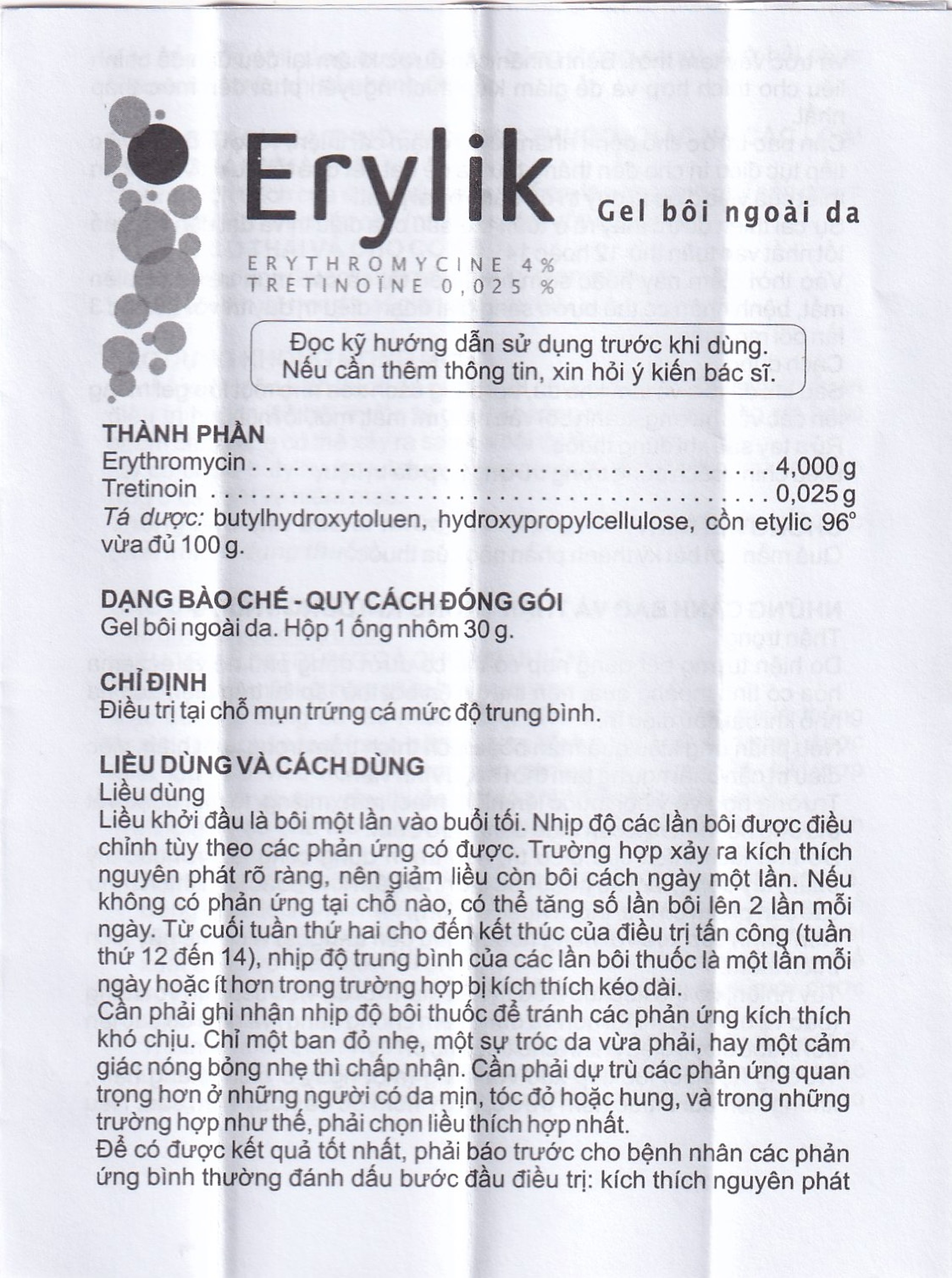 Gel bôi ngoài da Erylik điều trị tại chỗ mụn trứng cá mức độ trung bình (30g)