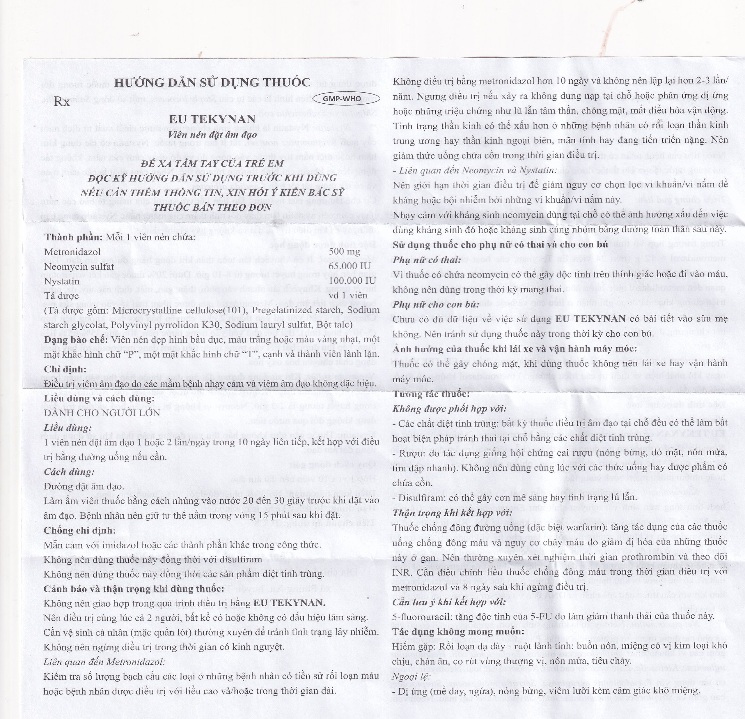 Viên đặt âm đạo Eu Tekynan PV điều trị viêm âm đạo (1 vỉ x 10 viên)