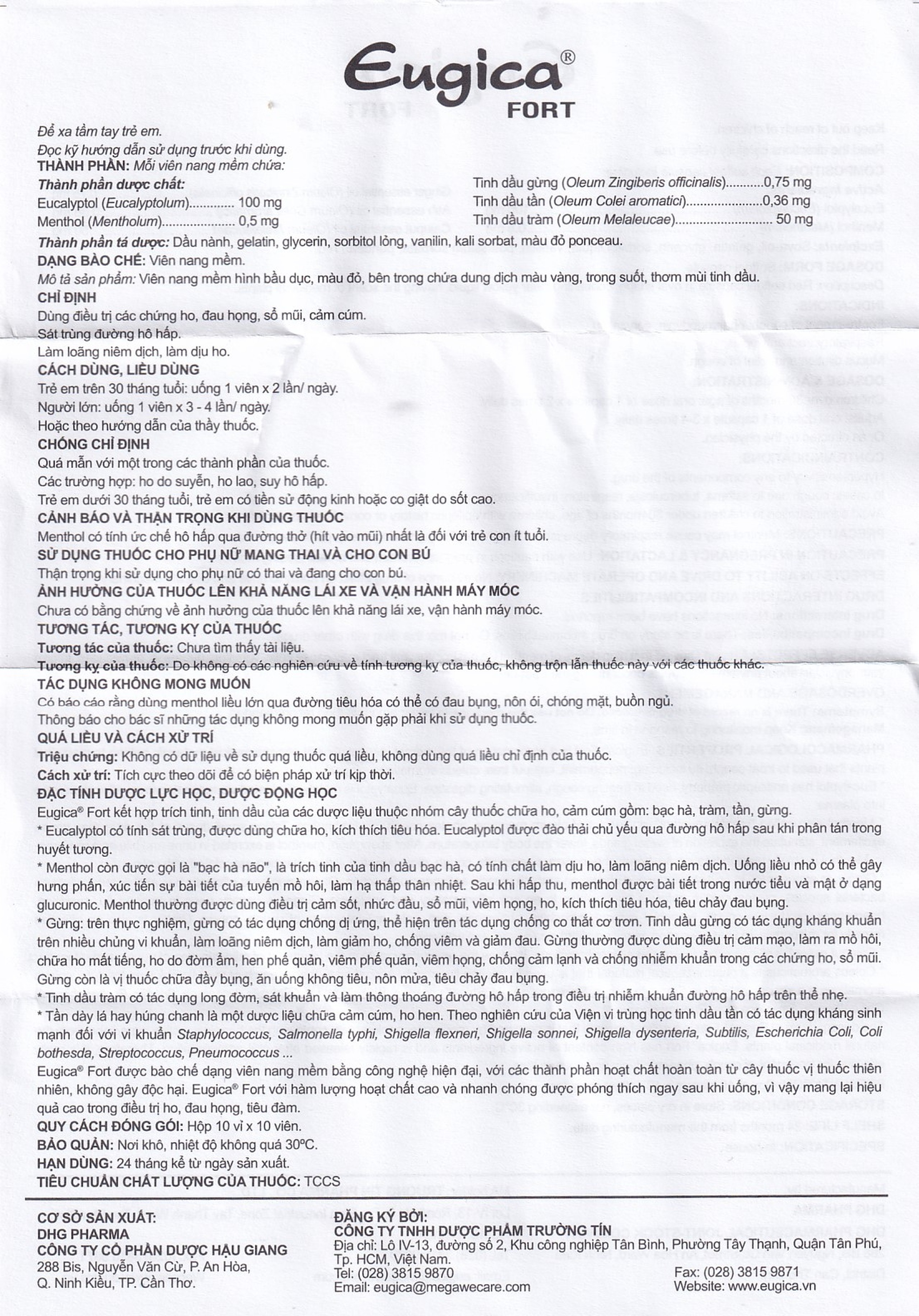 Thuốc Eugica Fort DHG điều trị các chứng ho, đau họng, sổ mũi, cảm cúm (10 vỉ x 10 viên)
