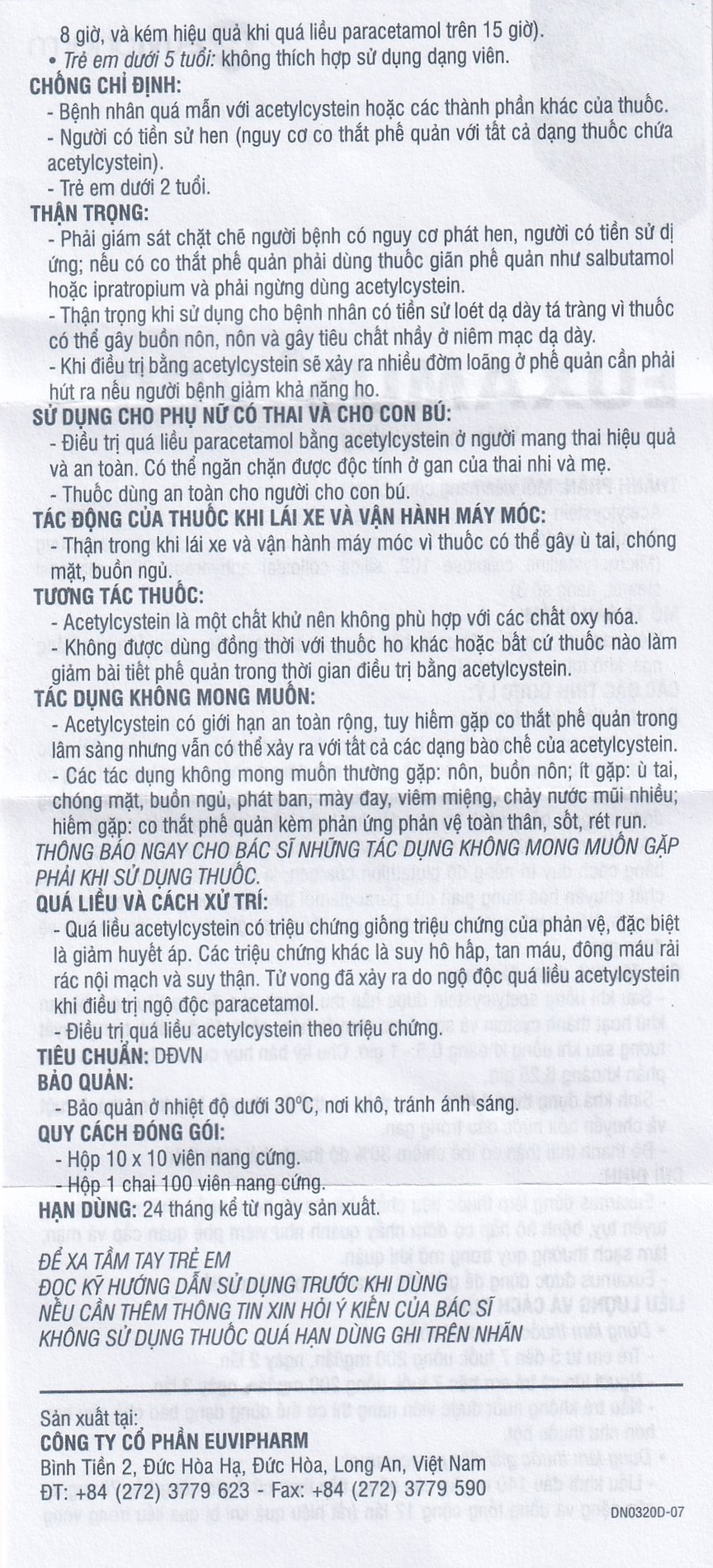 Thuốc Euxamus 200mg Euvipharm tiêu chất nhầy trong bệnh nhầy nhớt (10 vỉ x 10 viên)