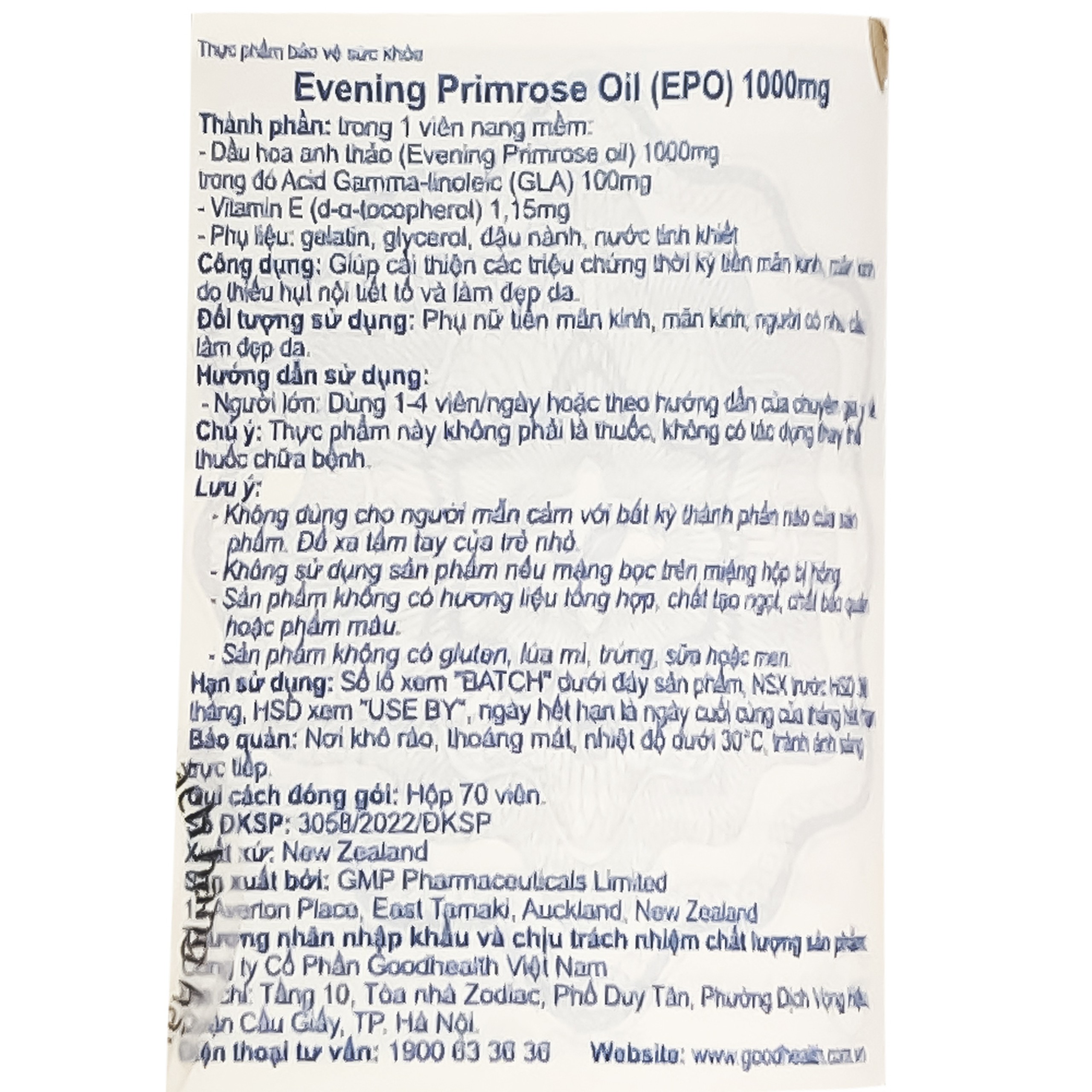 Viên uống cải thiện nội tiết tố nữ giúp da mịn Evening Primrose Oil (EPO) 1000mg GoodHealth (70 viên)