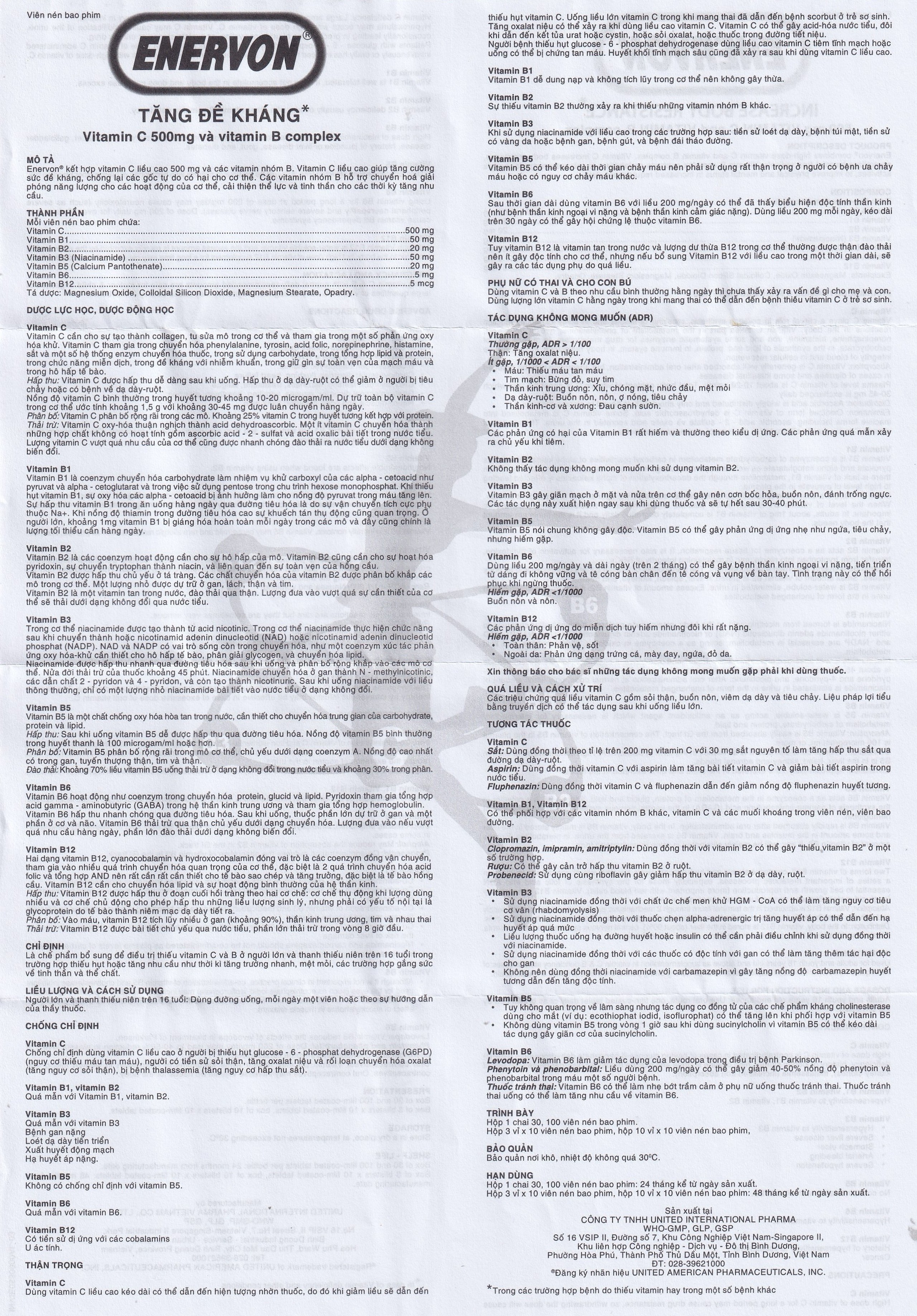 Thuốc Enervon United điều trị thiếu Vitamin C và B (10 vỉ x 10 viên)