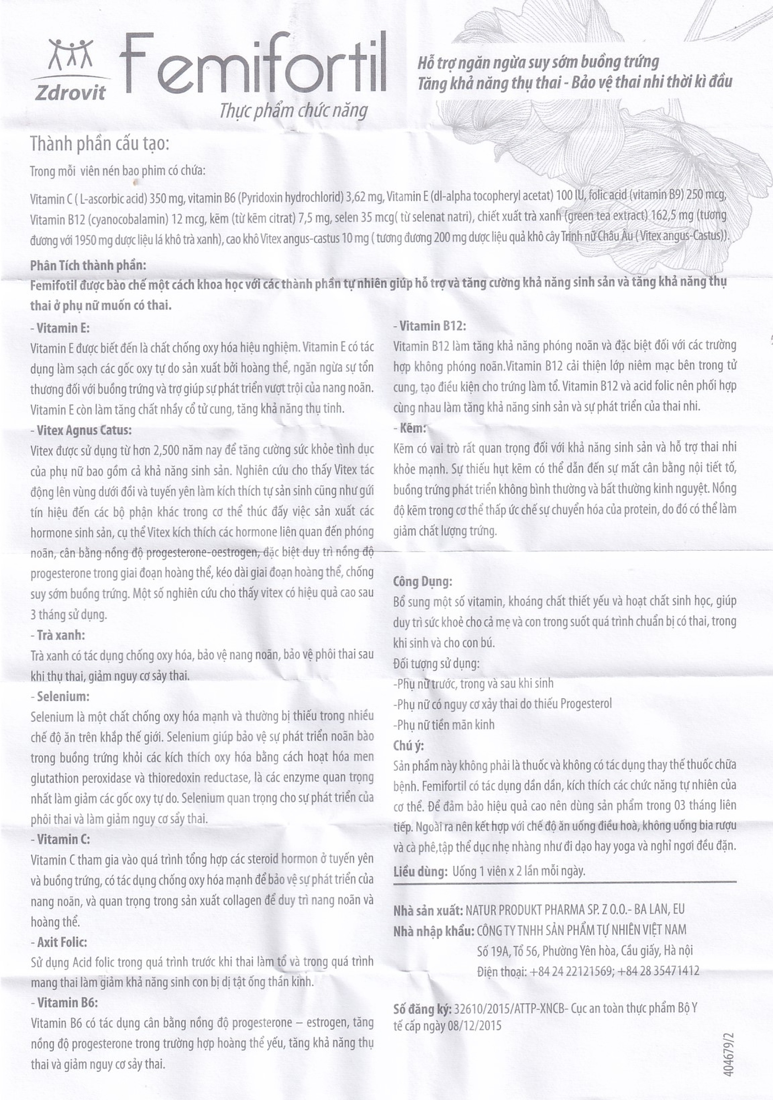 Viên uống Femifortil NP Pharma bổ sung Vitamin, khoáng chất và thảo dược cho phụ nữ mang thai (4 vỉ x 15 viên)
