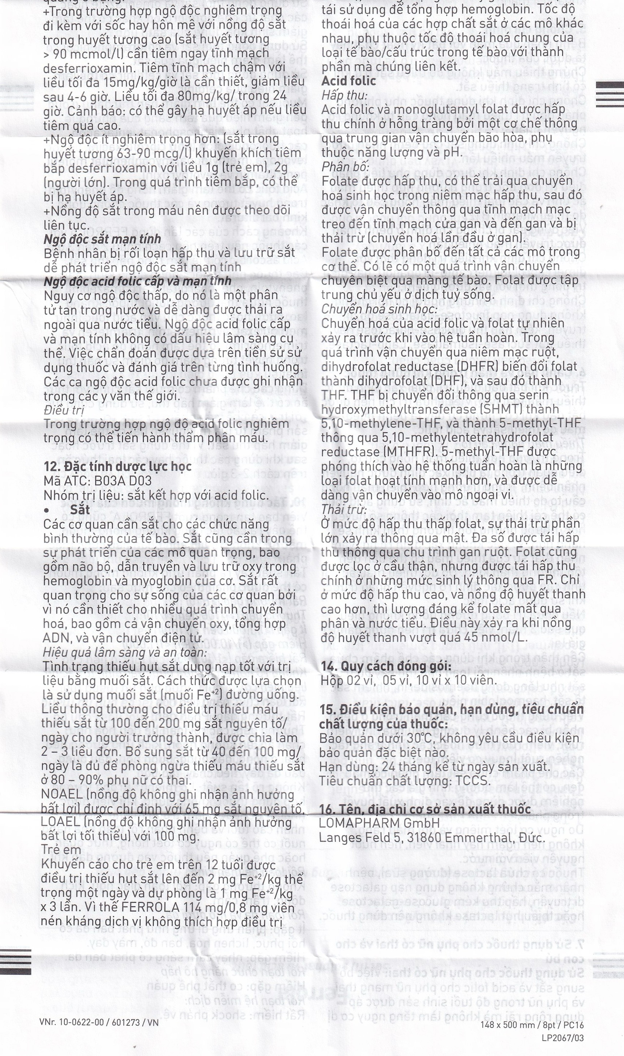 Thuốc Ferrola Worwag điều trị thiếu máu do thiếu sắt (5 vỉ x 10 viên)