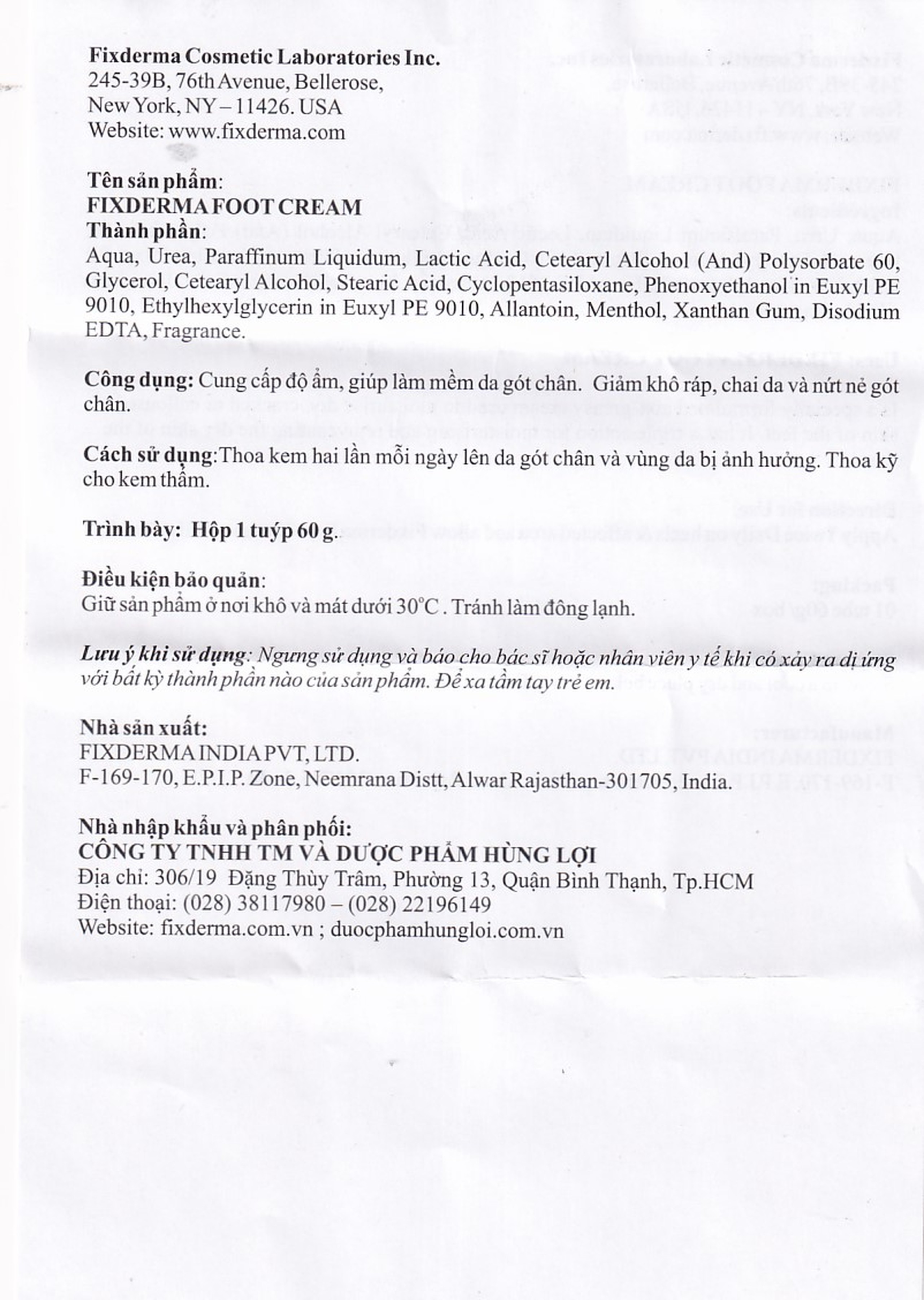 Kem bôi làm mềm gót chân Fixderma Foot Cream 60g