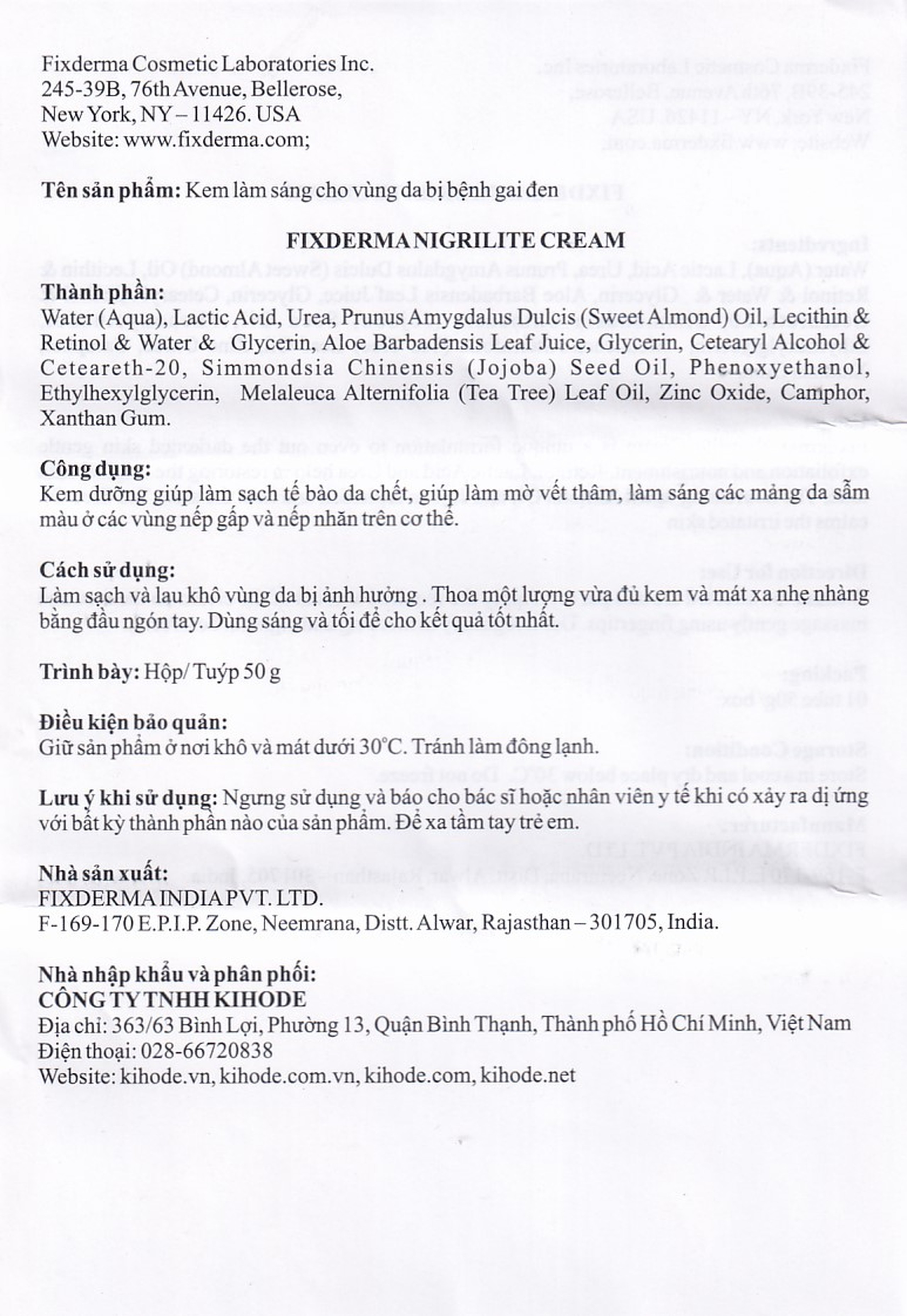 Kem bôi Fixderma Nigrilite làm mờ vết thâm cơ thể (50g)