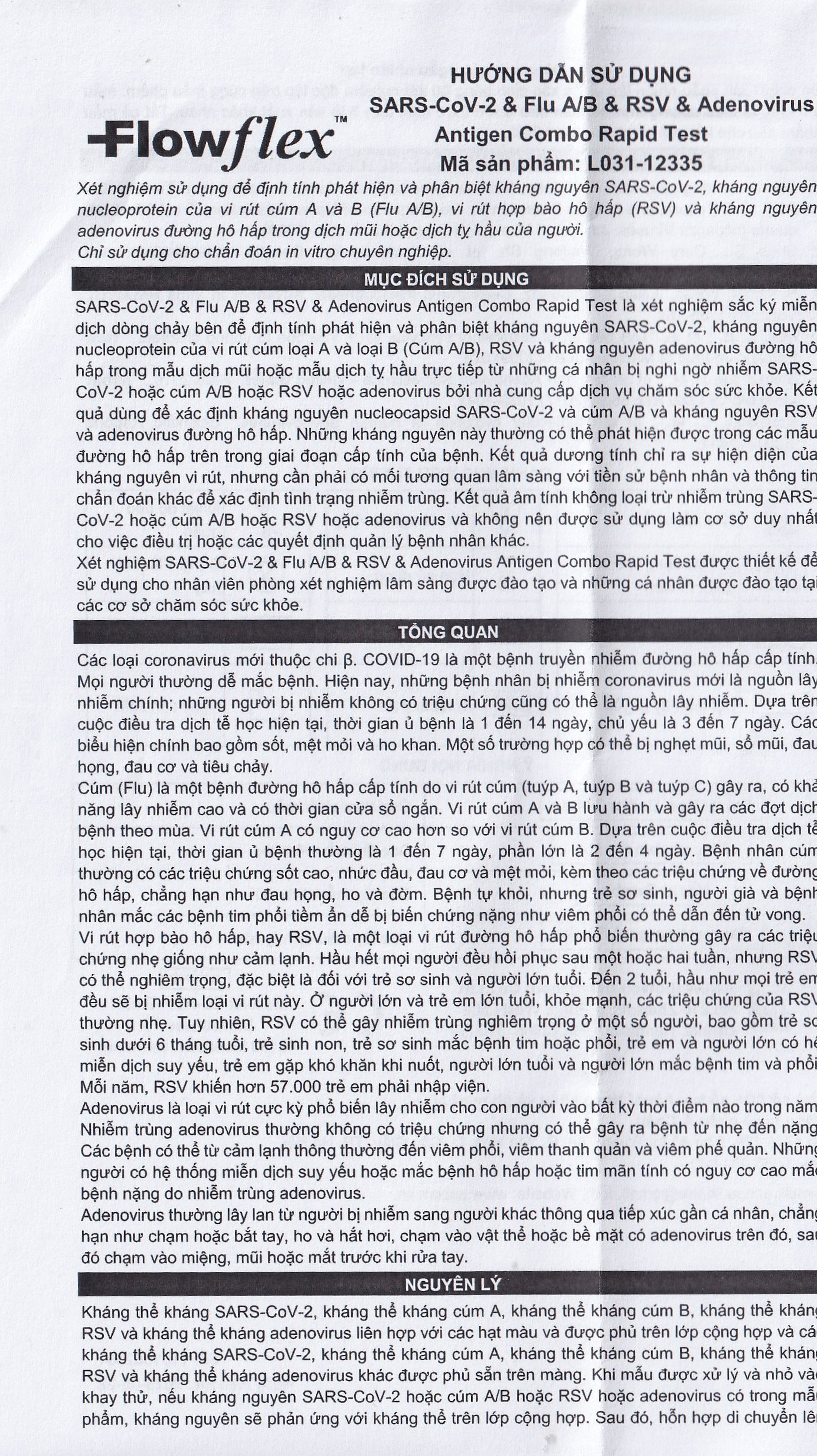 Kit test cúm A/B, Covid, RSV, ADV Flowflex (20 kít)