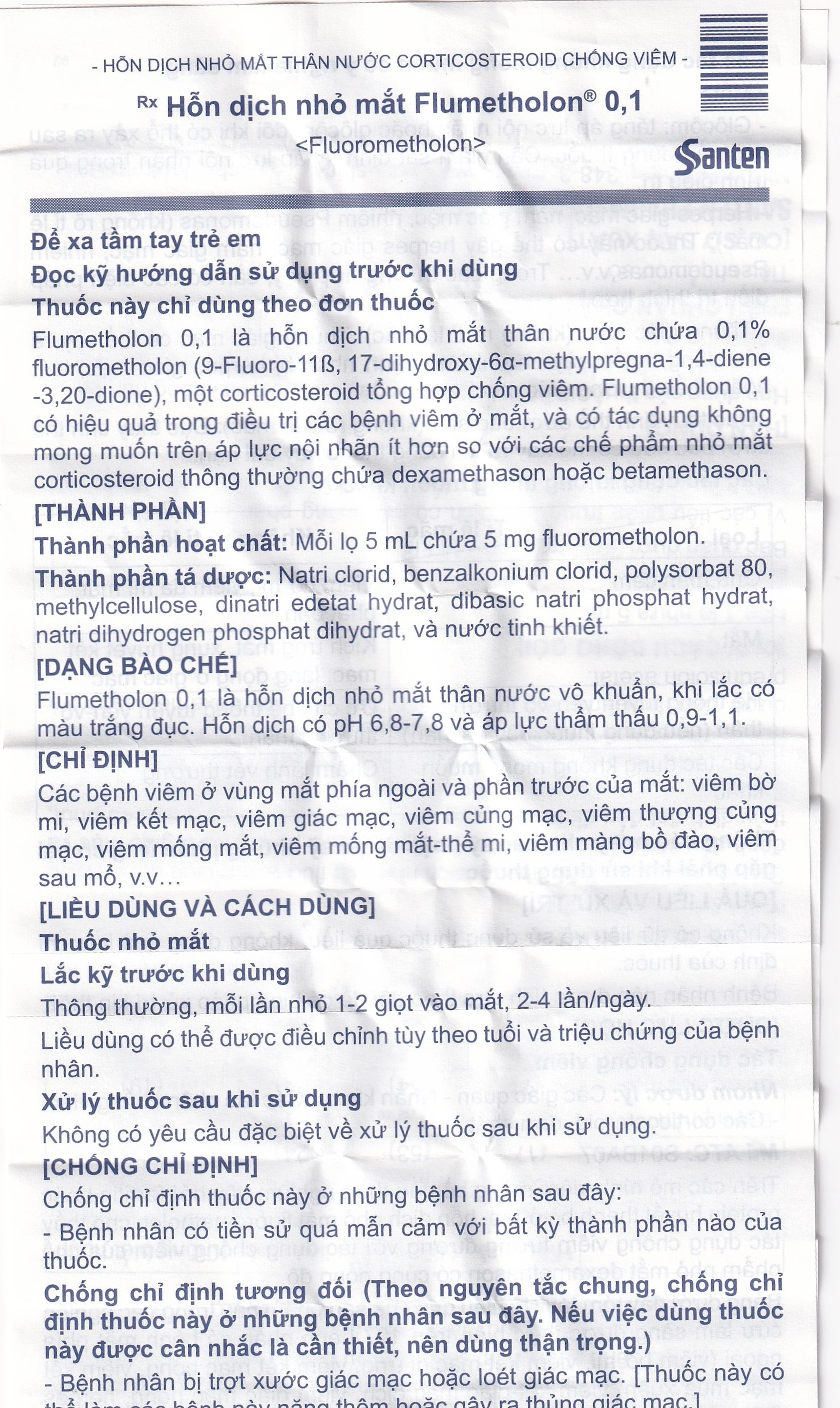 Hỗn dịch nhỏ mắt Flumetholon 0.1% Santen điều trị các bệnh viêm phía ngoài mắt (5ml)