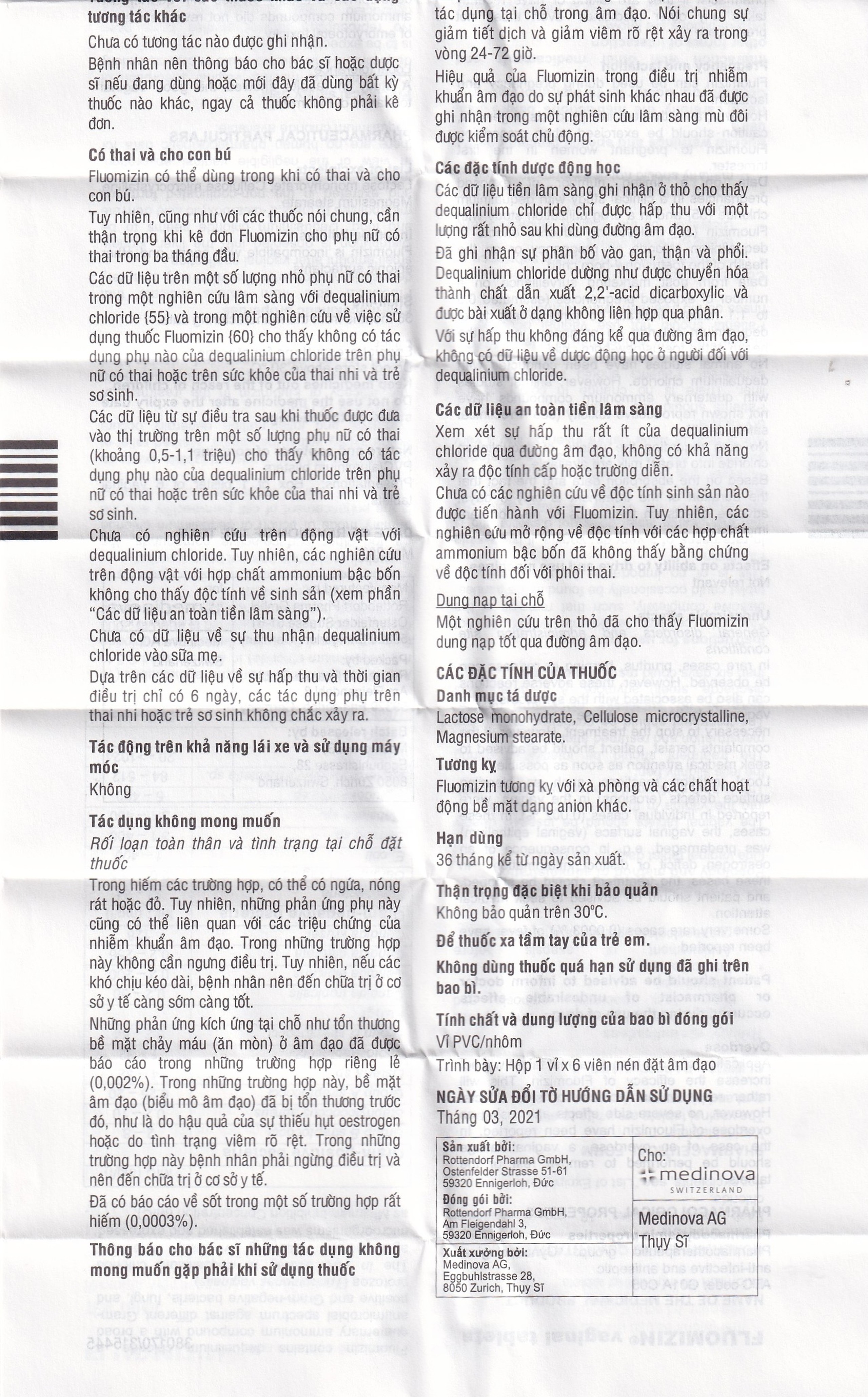 Viên đặt âm đạo Fluomizin Medinova điều trị nhiễm nấm âm đạo, nhiễm khuẩn âm đạo (1 vỉ x 6 viên)