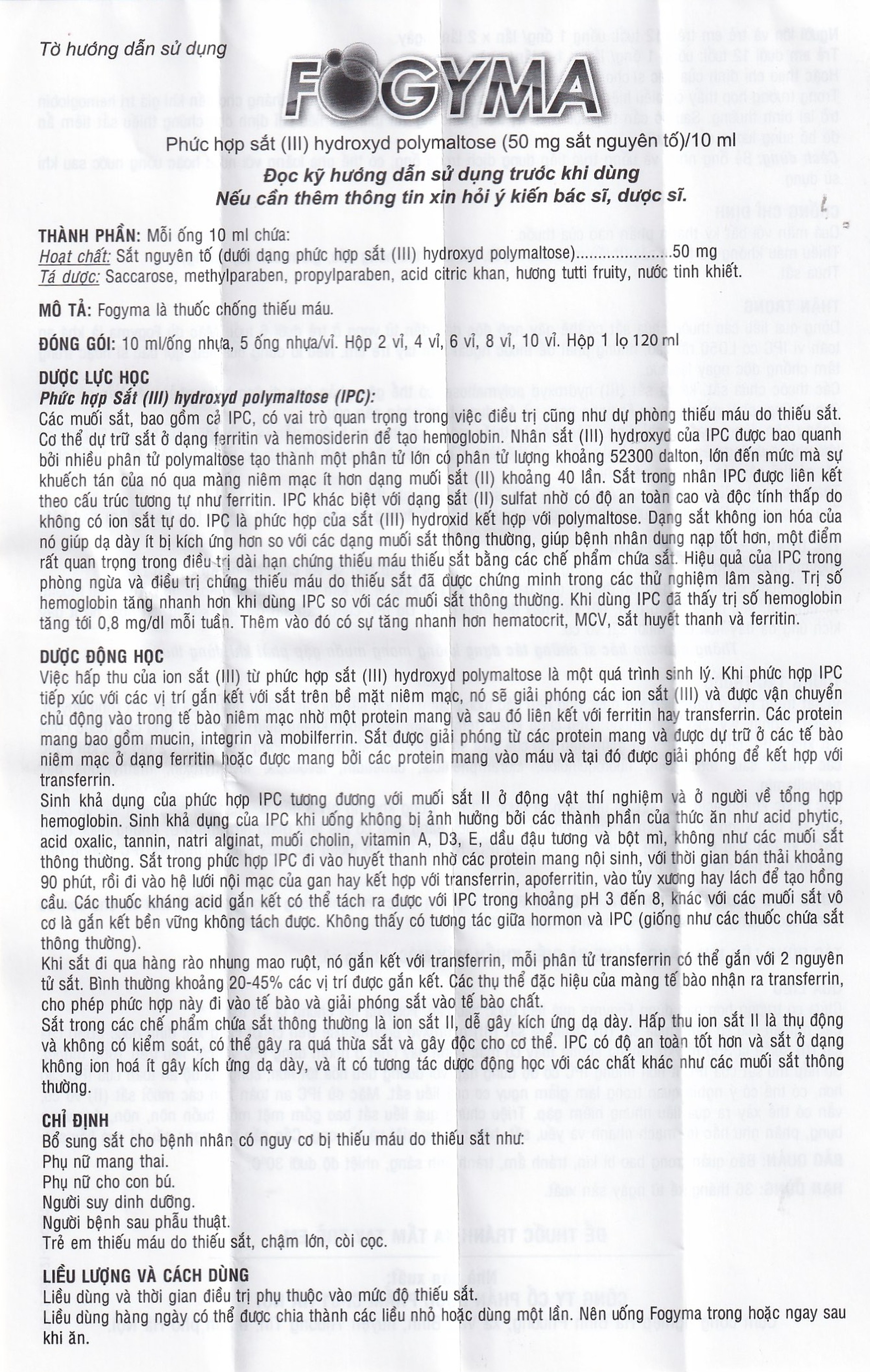 Dung dịch uống Fogyma điều trị thiếu máu do thiếu sắt (4 vỉ x 5 ống)