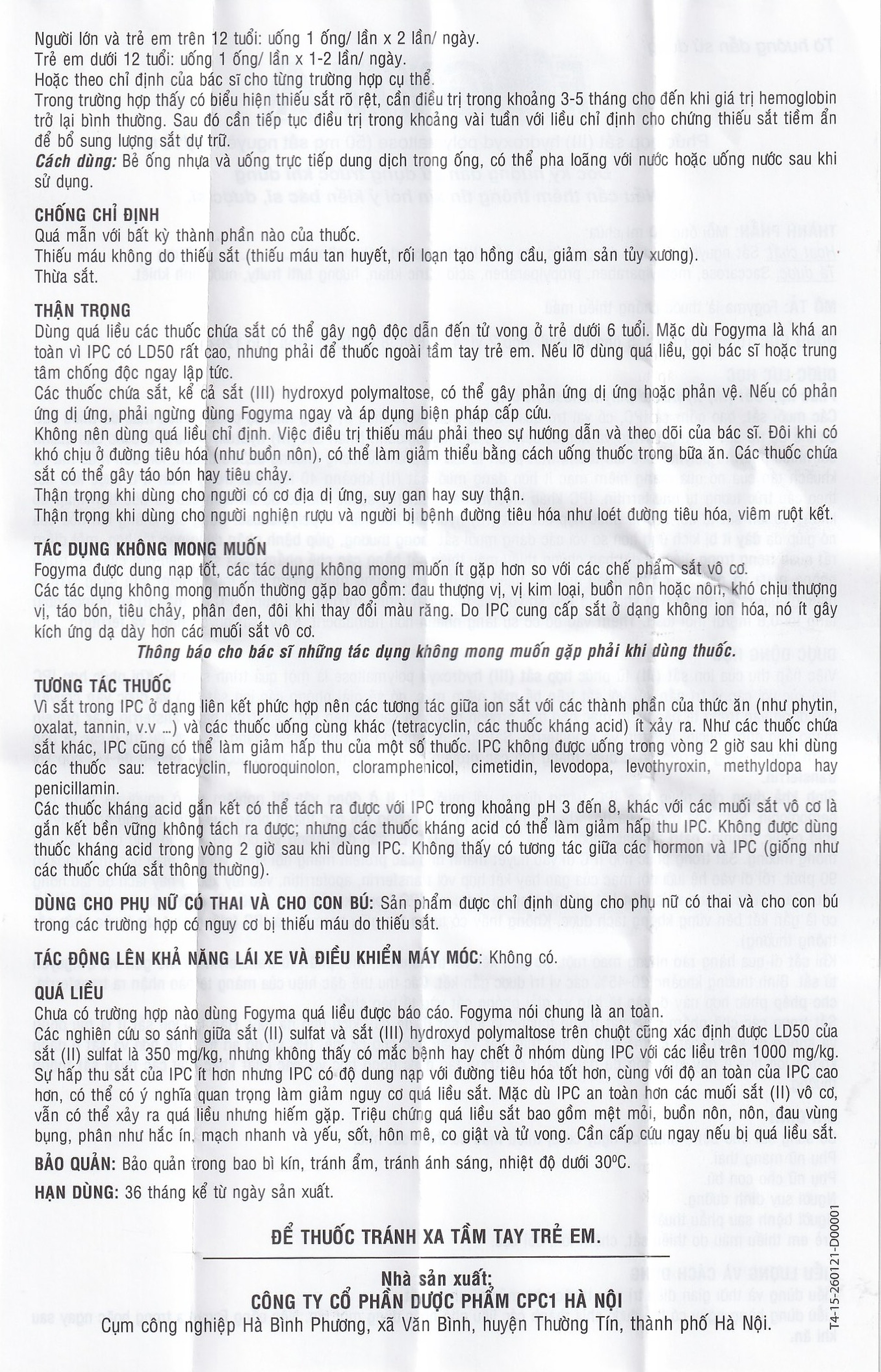 Dung dịch uống Fogyma điều trị thiếu máu do thiếu sắt (4 vỉ x 5 ống)