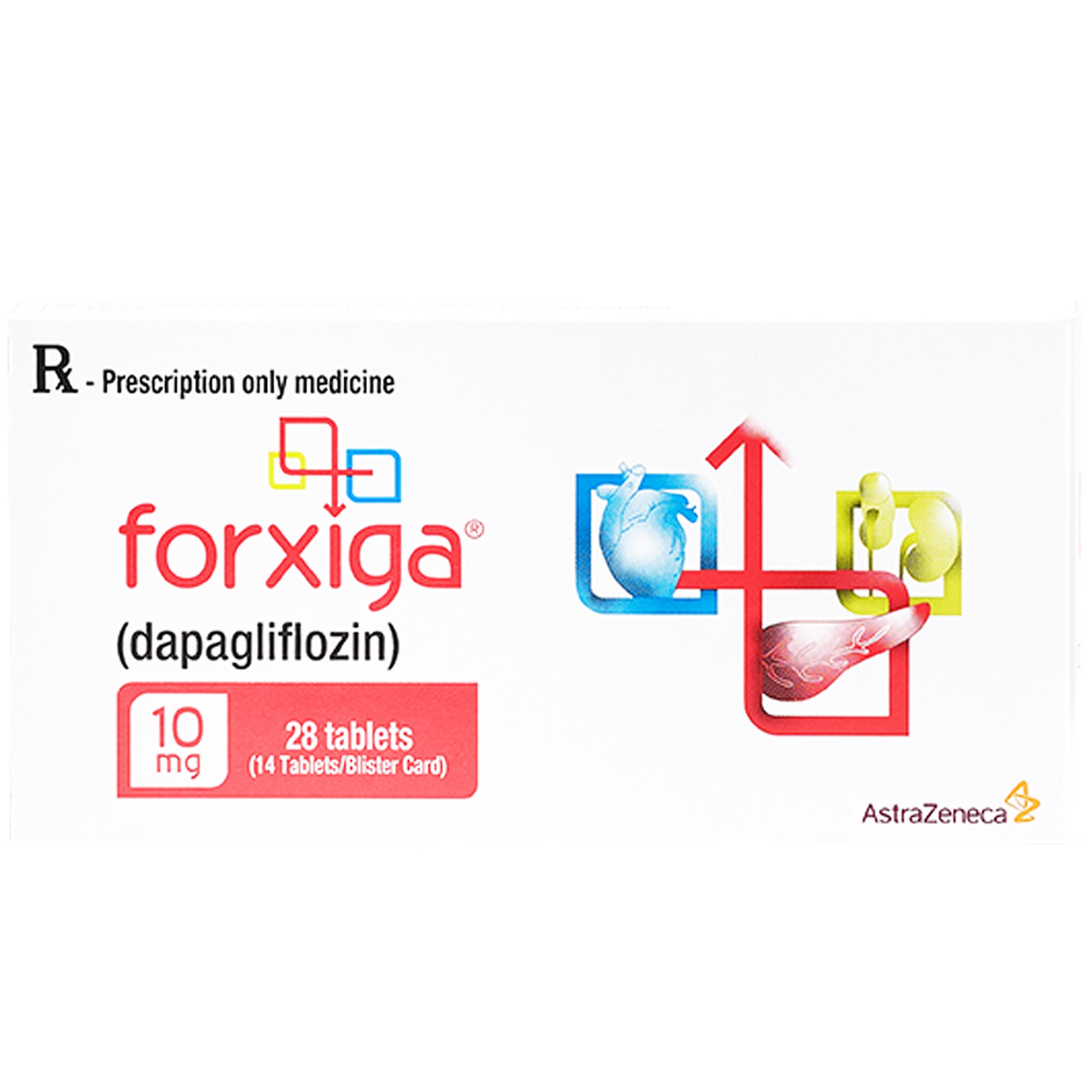 Thuốc Forxiga AstraZeneca điều trị đái tháo đường típ 2, suy tim, bệnh thận mạn (2 vỉ x 14 viên)