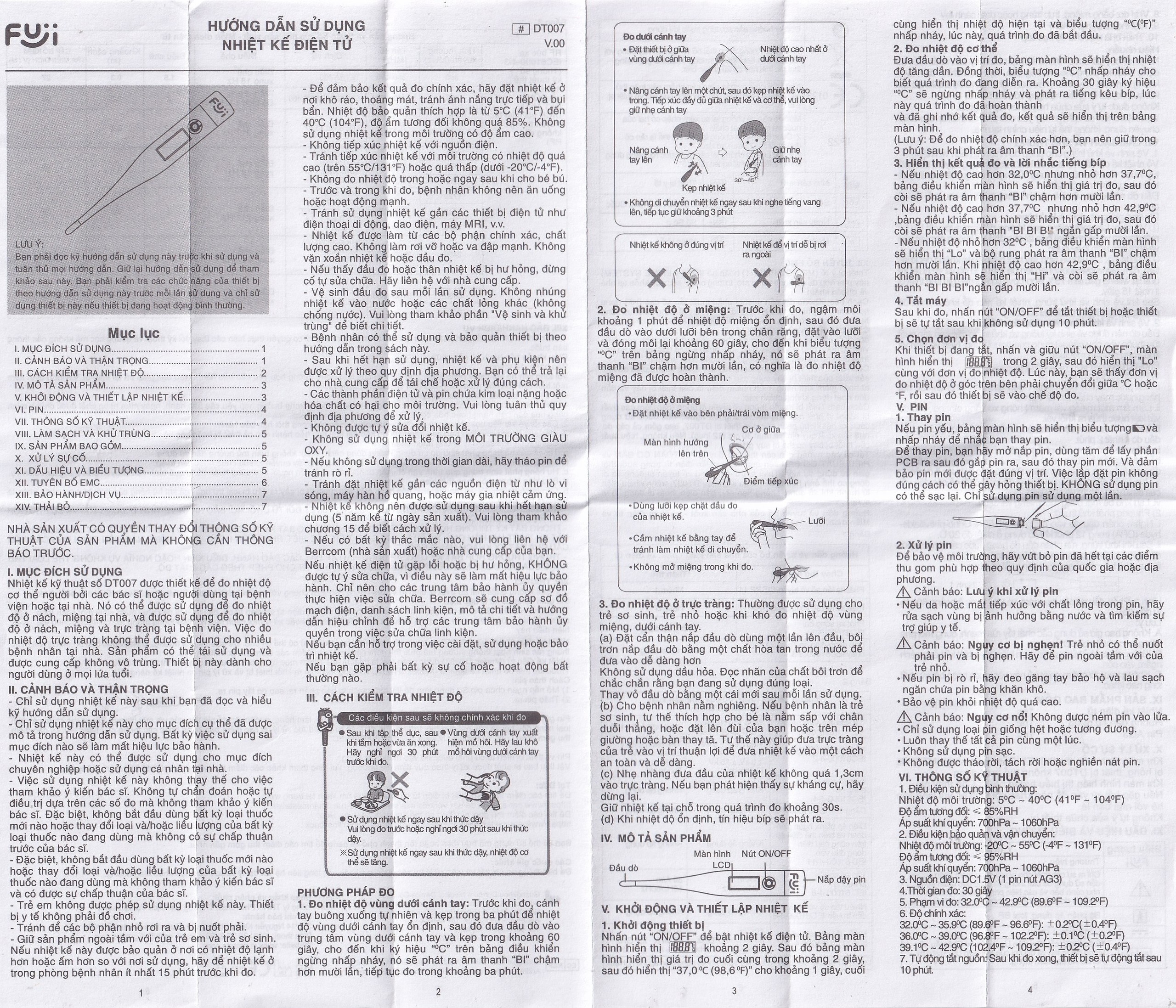 Nhiệt kế điện tử đo thân nhiệt Fuji DT007