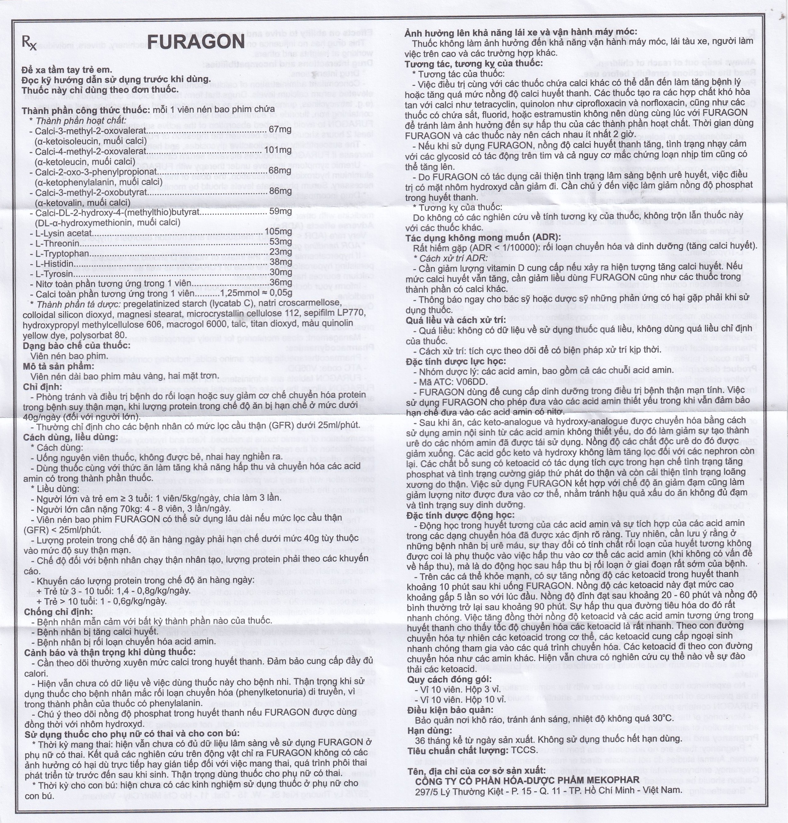 Thuốc Furagon Mekophar phòng và điều trị suy thận mạn (10 vỉ x 10 viên)