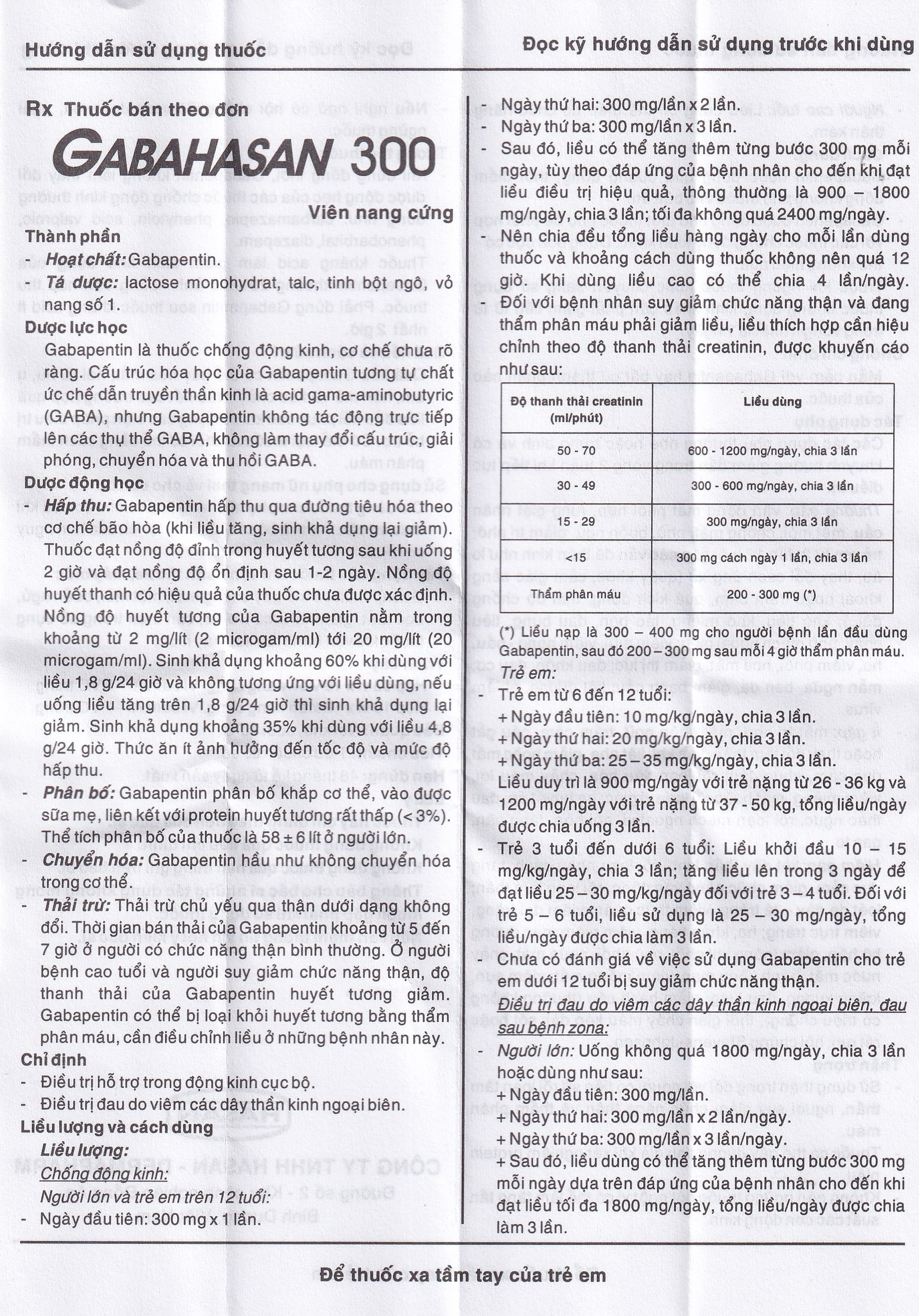 Thuốc Gabahasan 300 Hasan điều trị hỗ trợ trong động kinh cục bộ, đau viêm dây thần kinh ngoại biên (3 vỉ x 10 viên)