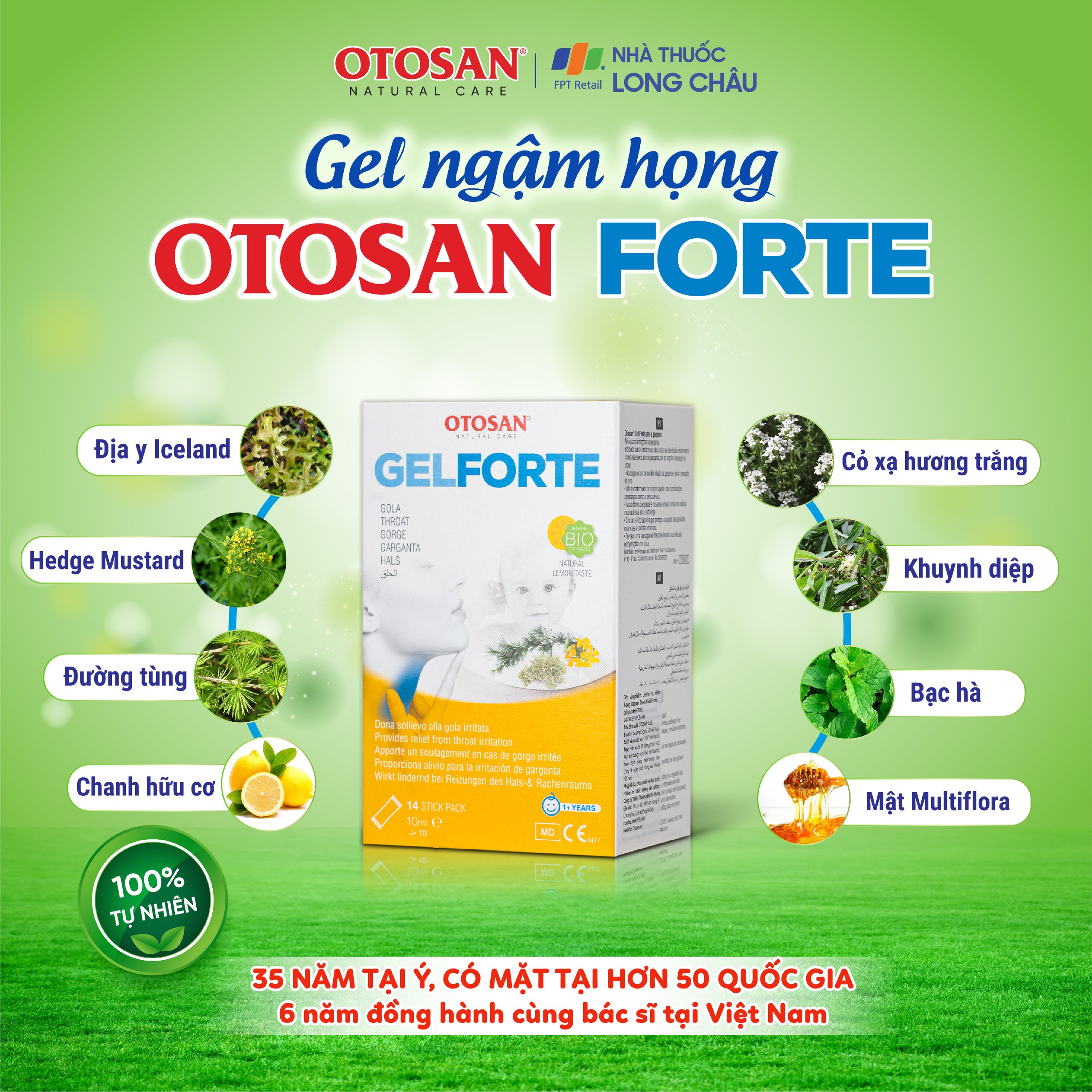 Gel ngậm họng Otosan Throat Gel Forte 14 gói x 10ml hỗ trợ điều trị viêm họng cấp tính