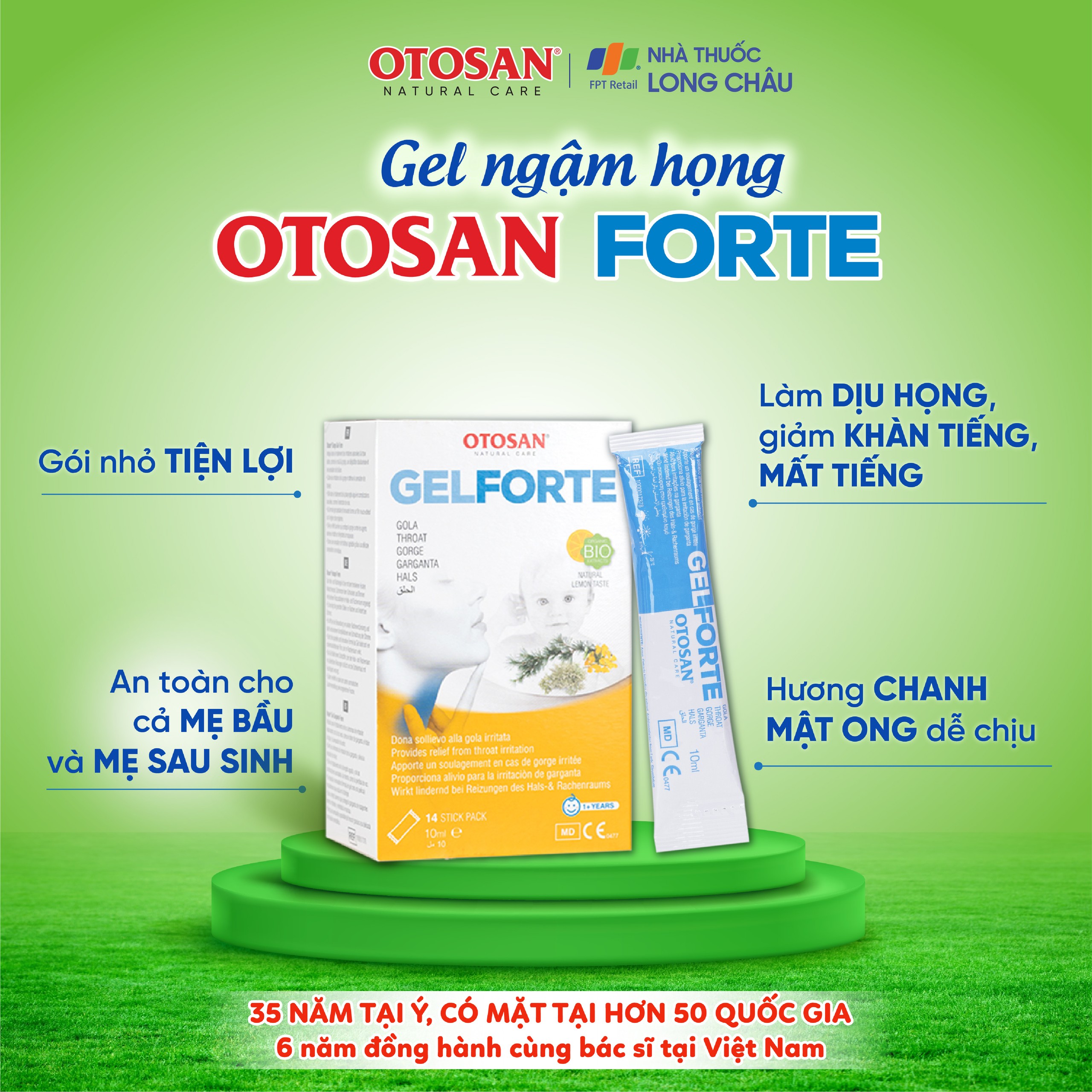 Gel ngậm họng Otosan Throat Gel Forte 14 gói x 10ml hỗ trợ điều trị viêm họng cấp tính