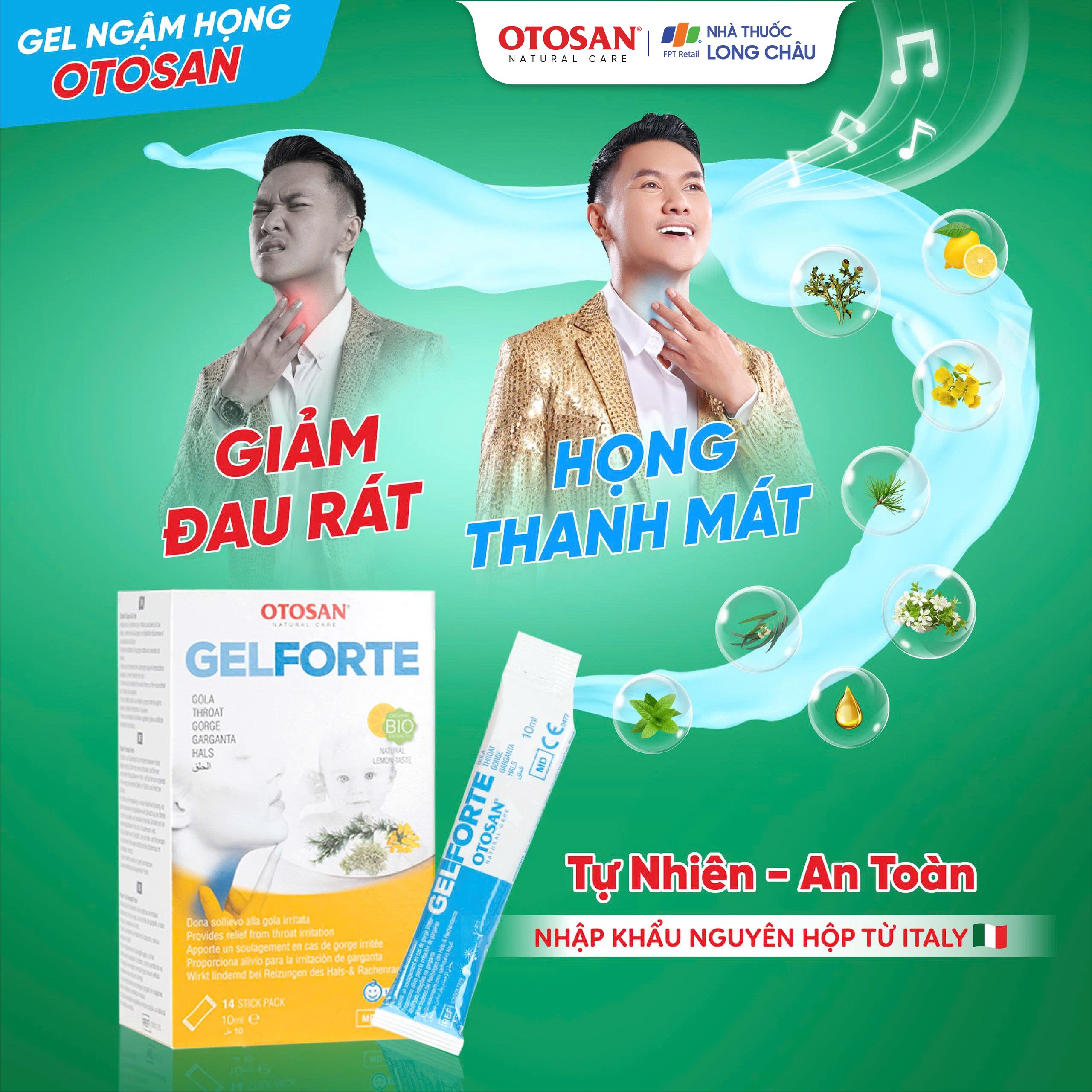 Gel ngậm họng Otosan Throat Gel Forte 14 gói x 10ml hỗ trợ điều trị viêm họng cấp tính