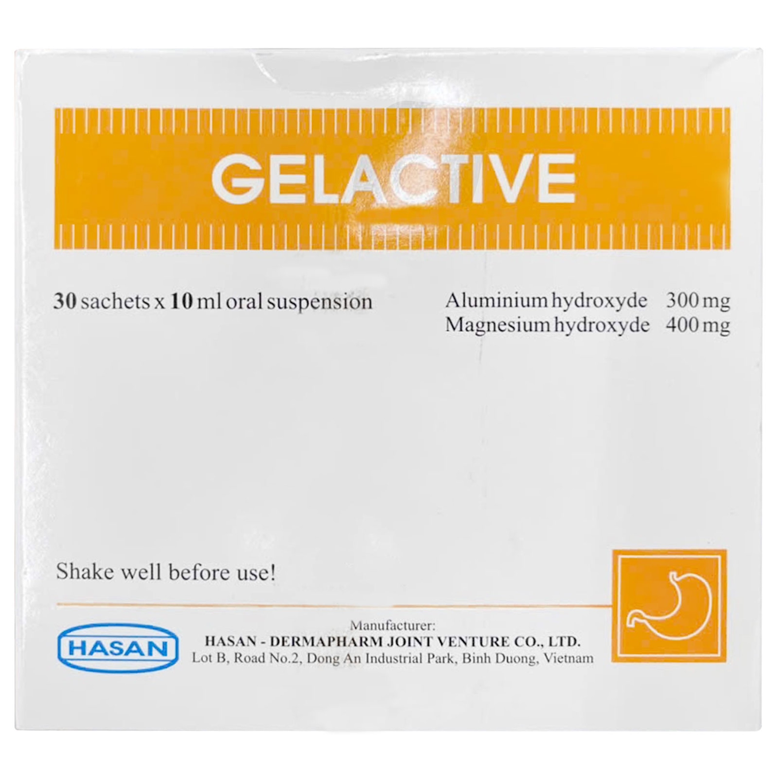 Hỗn dịch uống Gelactive Fort Hasan điều trị viêm loét dạ dày, làm dịu rối loạn tiêu hóa (30 gói x 10ml)