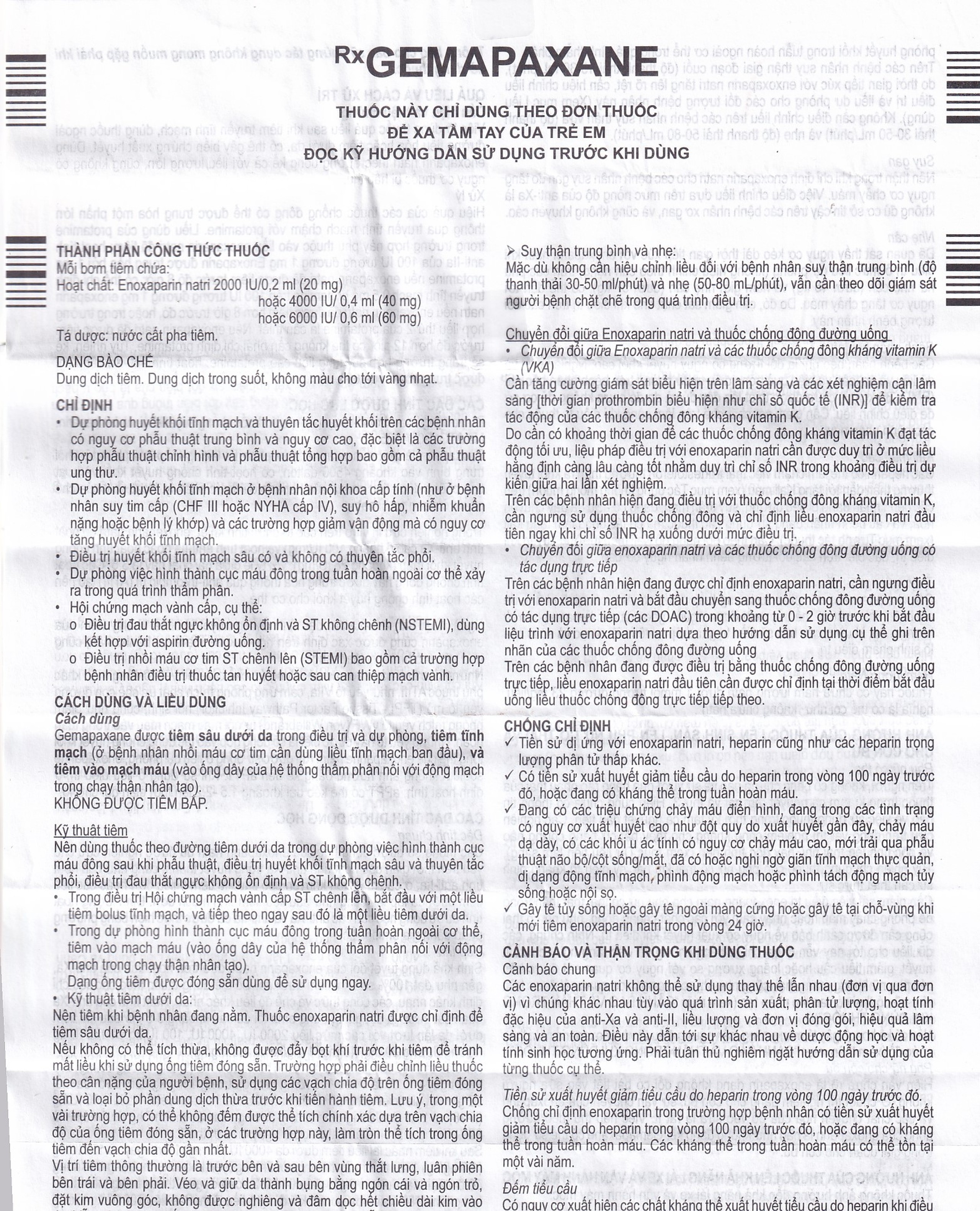 Thuốc tiêm Gemapaxane 4000/0.4ml Italfarmaco dự phòng huyết khối tĩnh mạch (6 bơm tiêm)