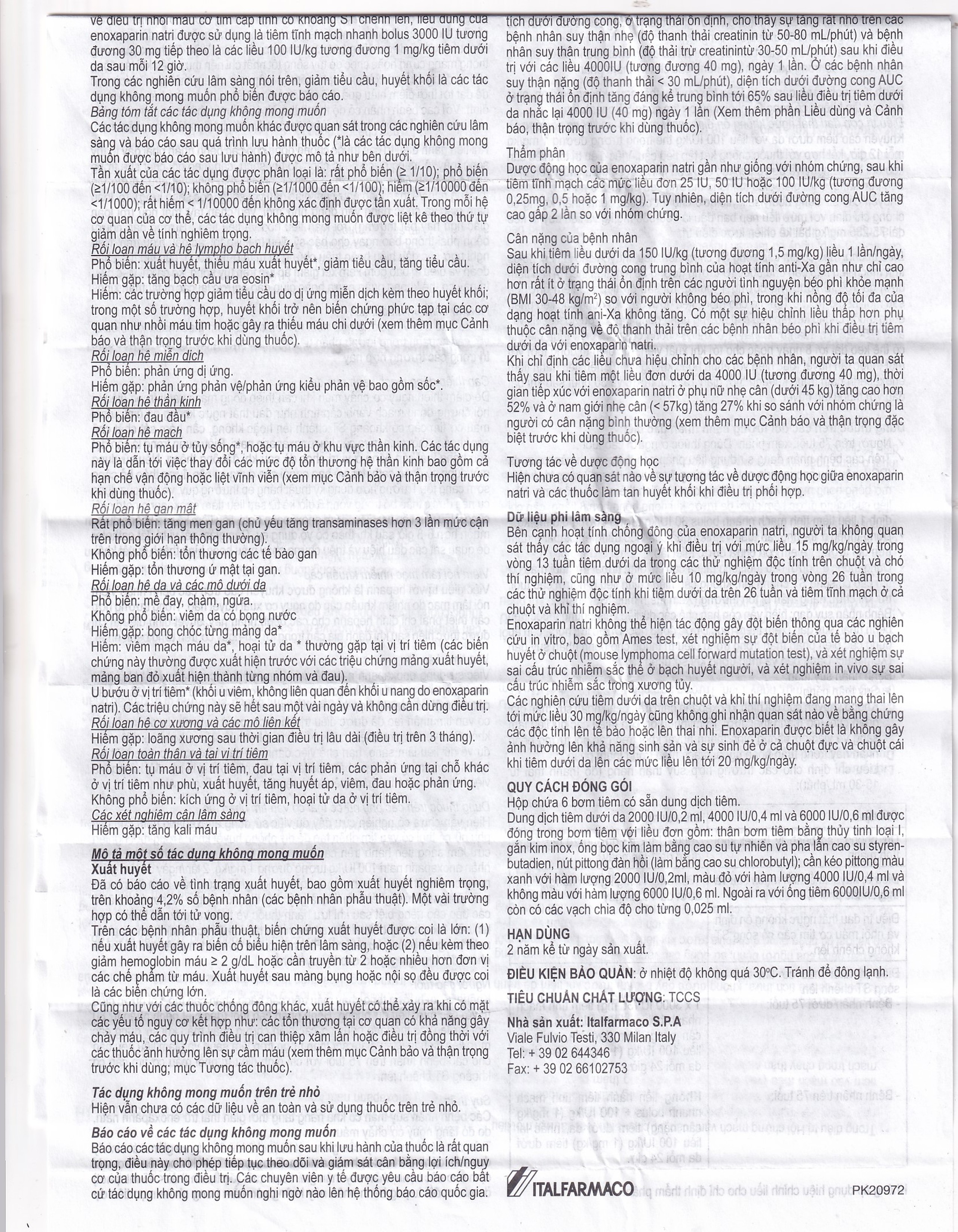 Thuốc tiêm Gemapaxane 4000/0.4ml Italfarmaco dự phòng huyết khối tĩnh mạch (6 bơm tiêm)