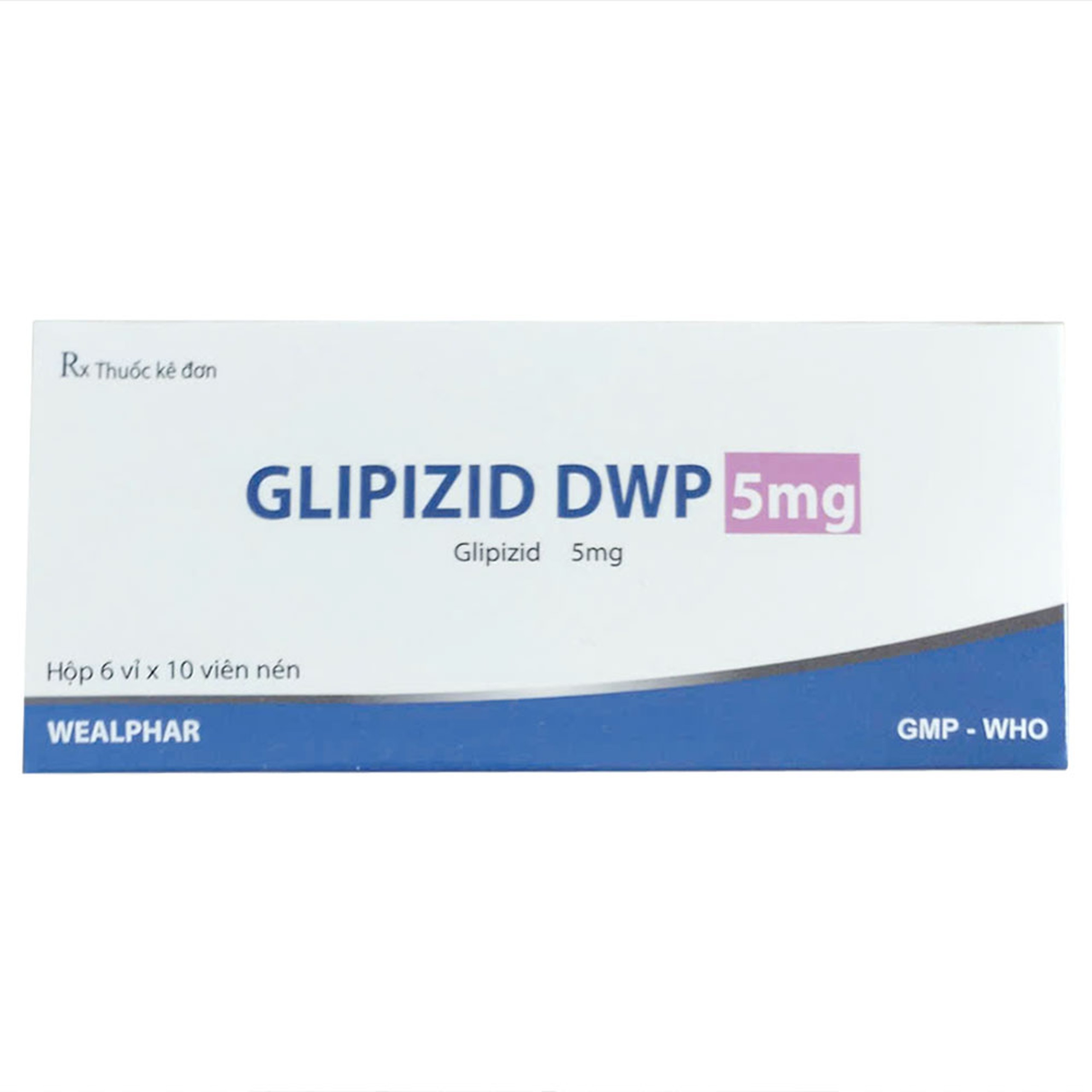 Thuốc Glipizid 5mg Wealphar điều trị tiểu đường (6 vỉ x 10 viên) 
