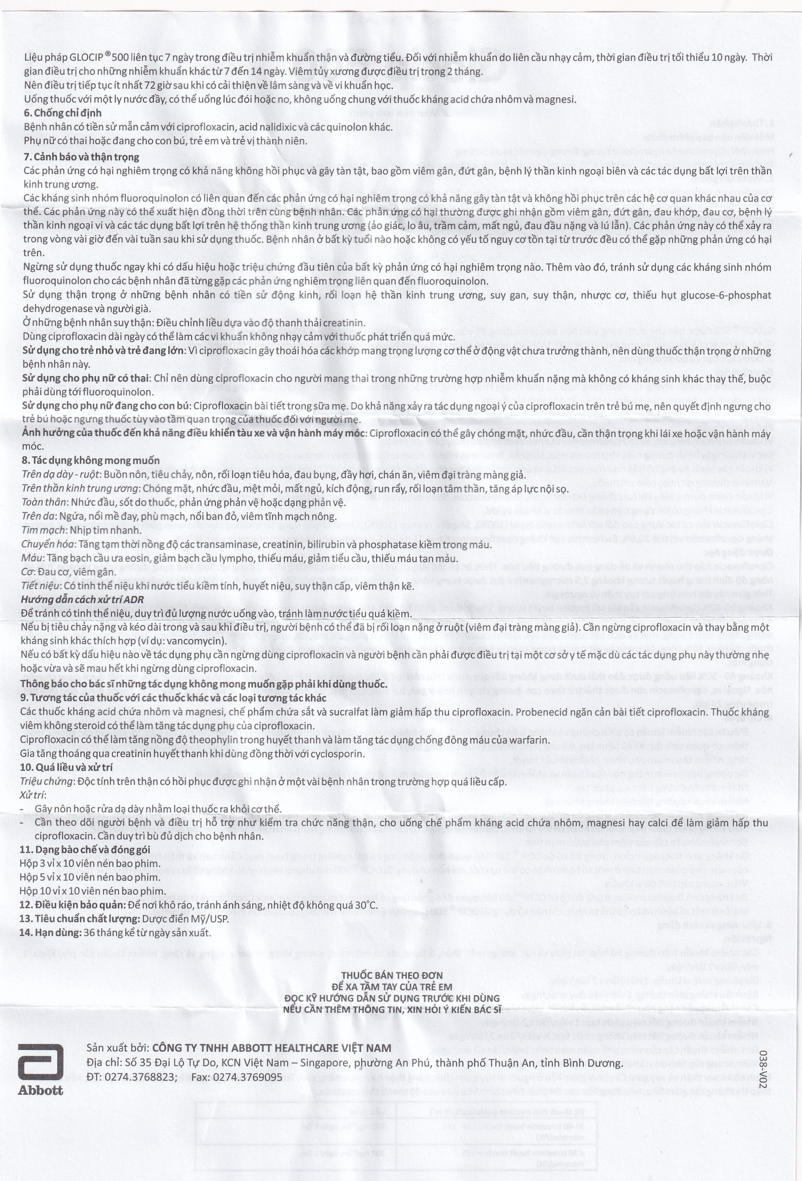 Thuốc Glocip 500 Glomed điều trị nhiễm khuẩn (3 vỉ x 10 viên)