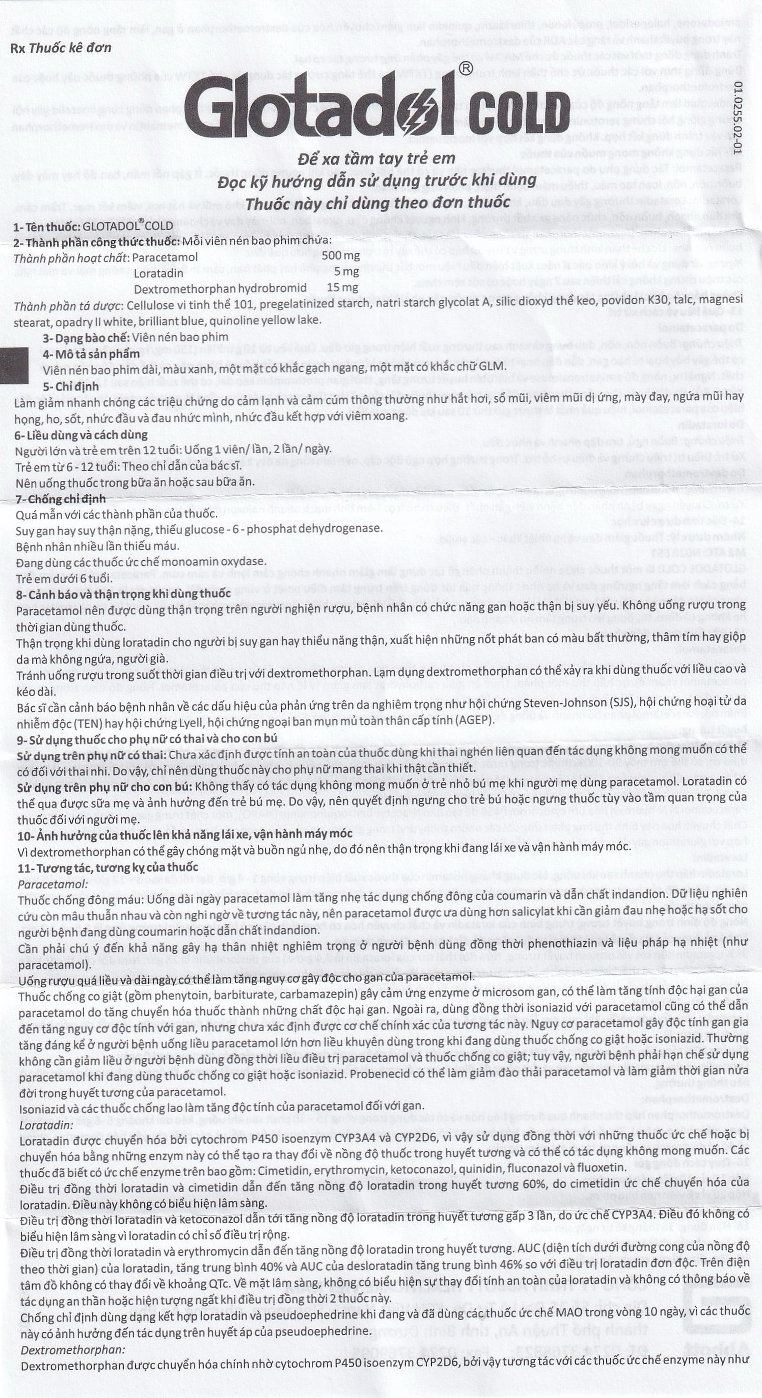 Thuốc Glotadol Cold Glomed hỗ trợ giảm đau, hạ sốt (10 vỉ x 10 viên)