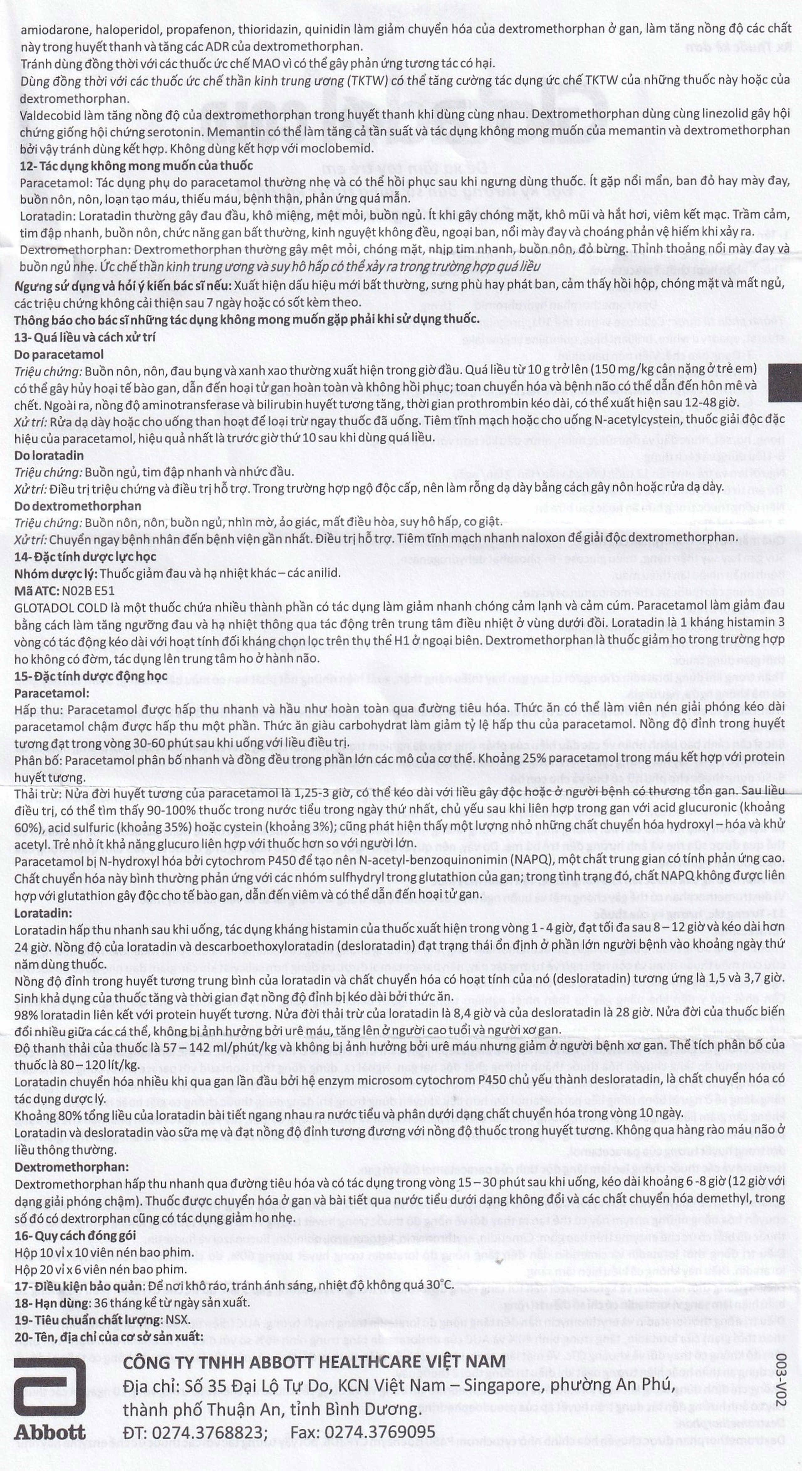 Thuốc Glotadol Cold Glomed hỗ trợ giảm đau, hạ sốt (10 vỉ x 10 viên)