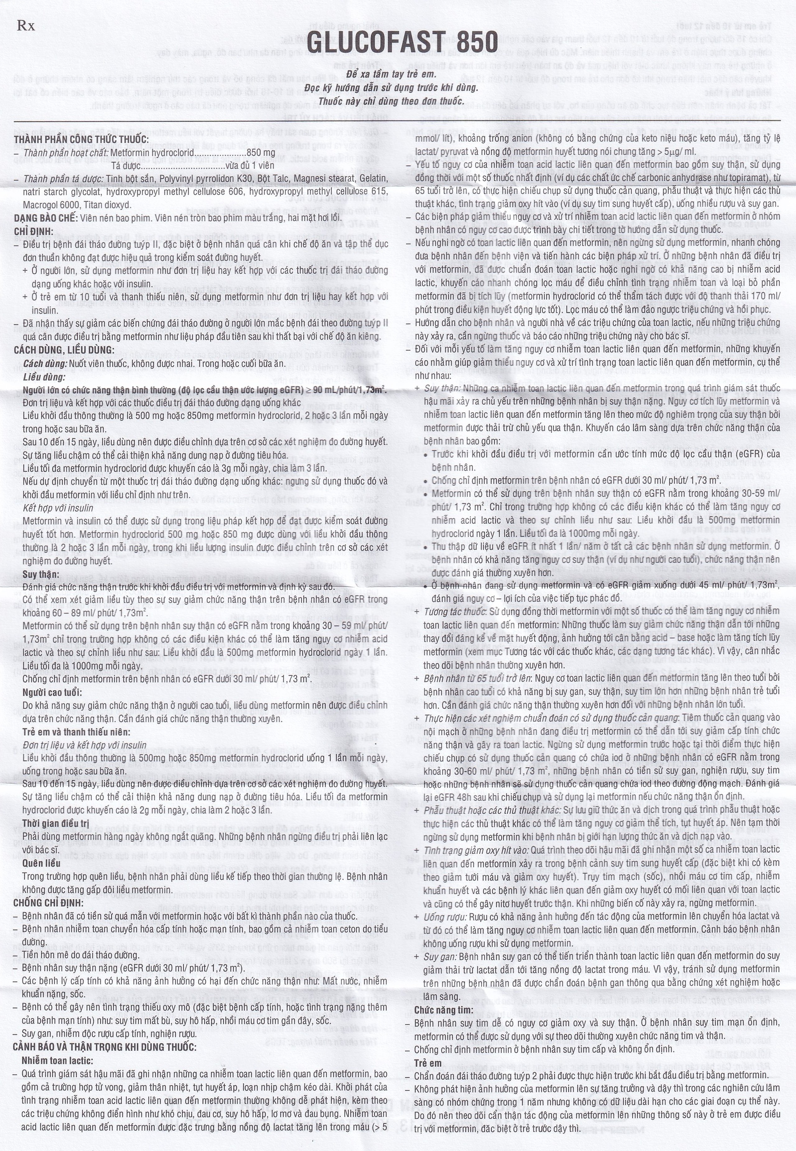 Thuốc Glucofast 850 Mebiphar điều trị tiểu đường típ 2 (4 vỉ x 15 viên)