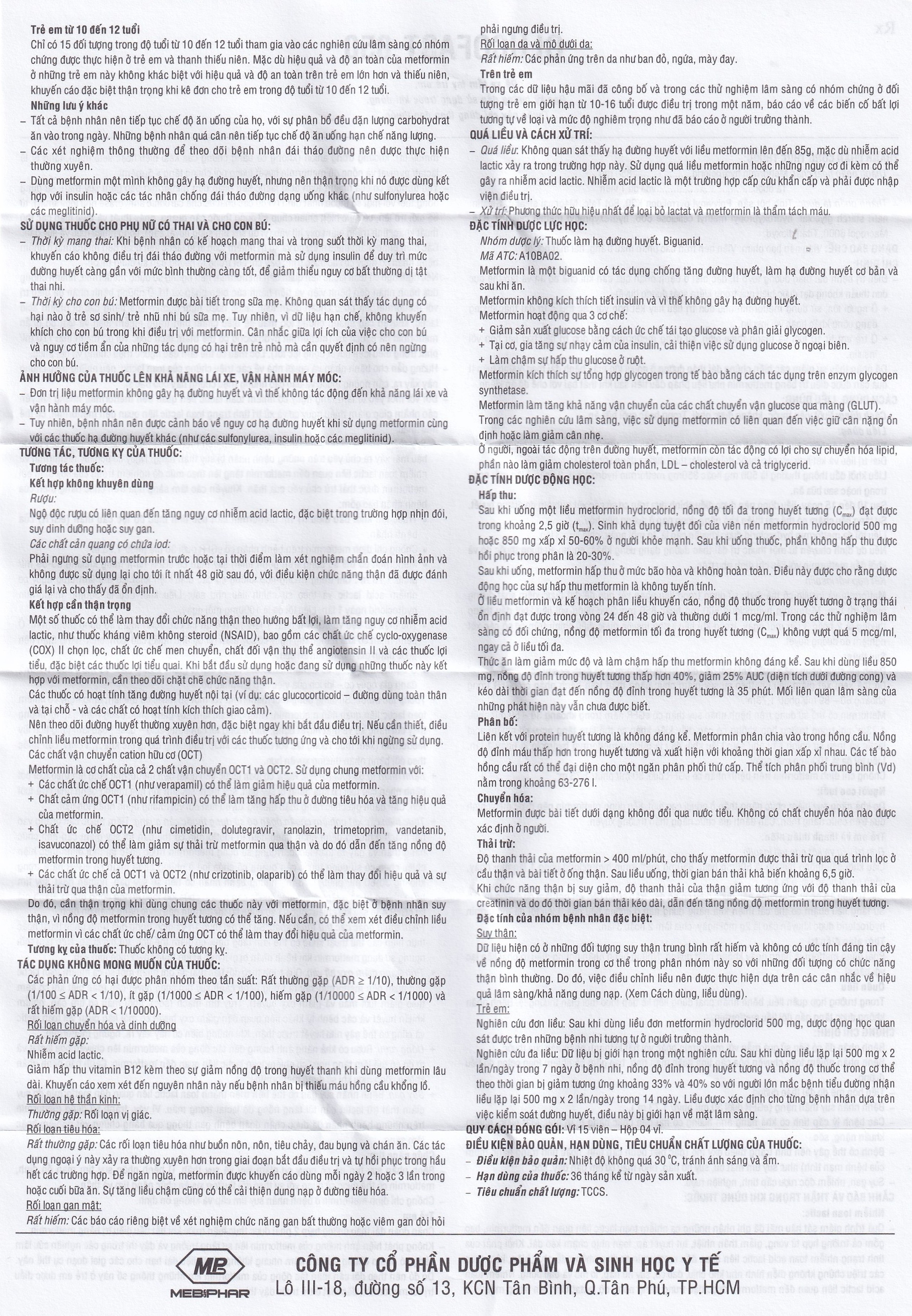 Thuốc Glucofast 850 Mebiphar điều trị tiểu đường típ 2 (4 vỉ x 15 viên)