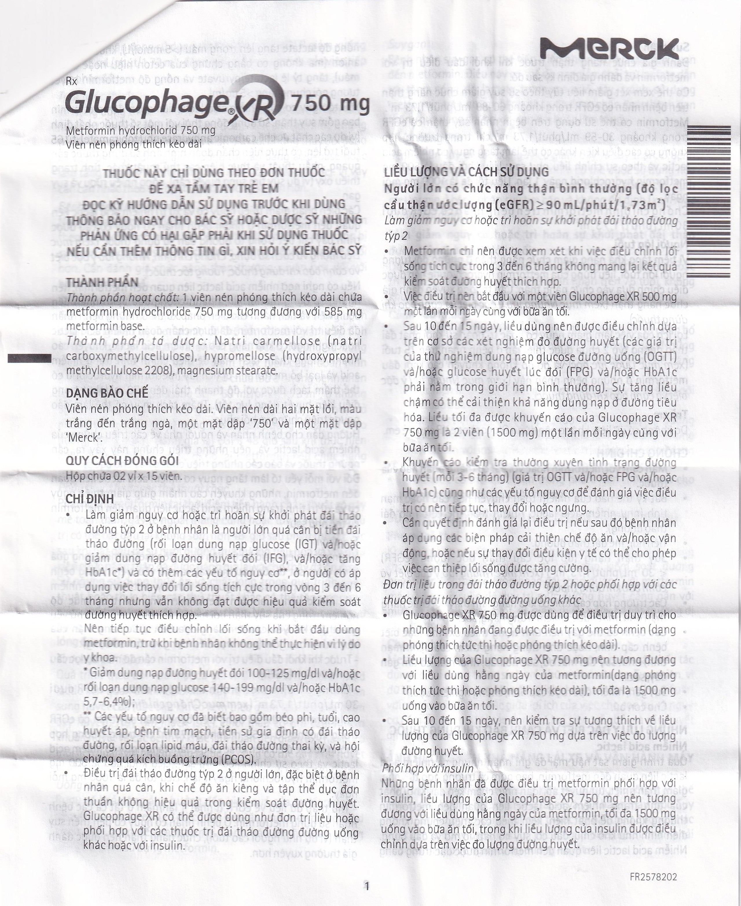 Thuốc Glucophage XR 750mg Merck điều trị tiểu đường típ 2 (2 vỉ x 15 viên)
