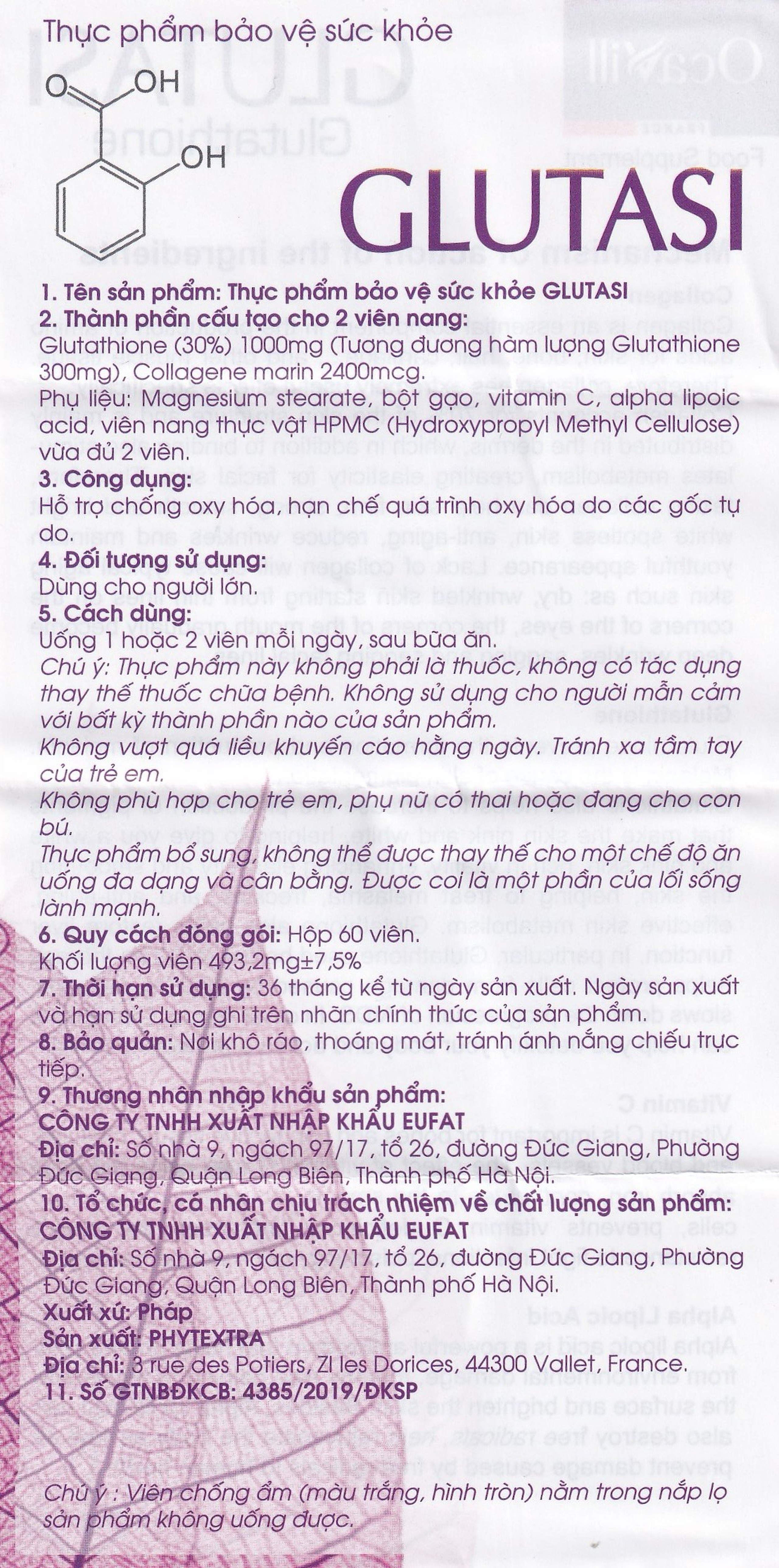 Thực phẩm bảo vệ sức khoẻ Glutasi giúp làm đẹp da, chống lão hóa (60 viên)