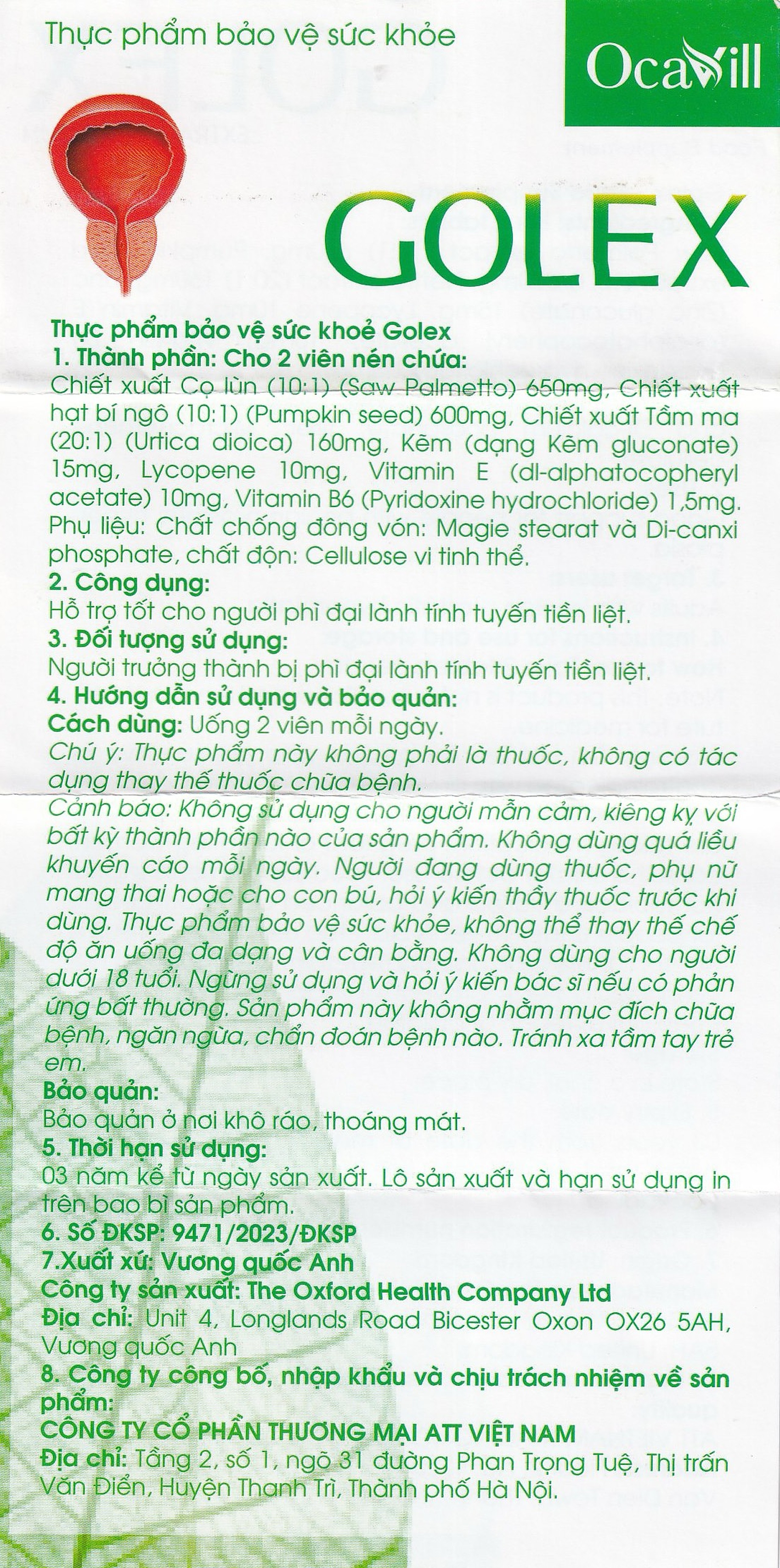 Viên uống Golex Ocavill hỗ trợ chống lại sự phình to của tuyến tiền liệt, cải thiện các rối loạn tiểu tiện (30 viên)