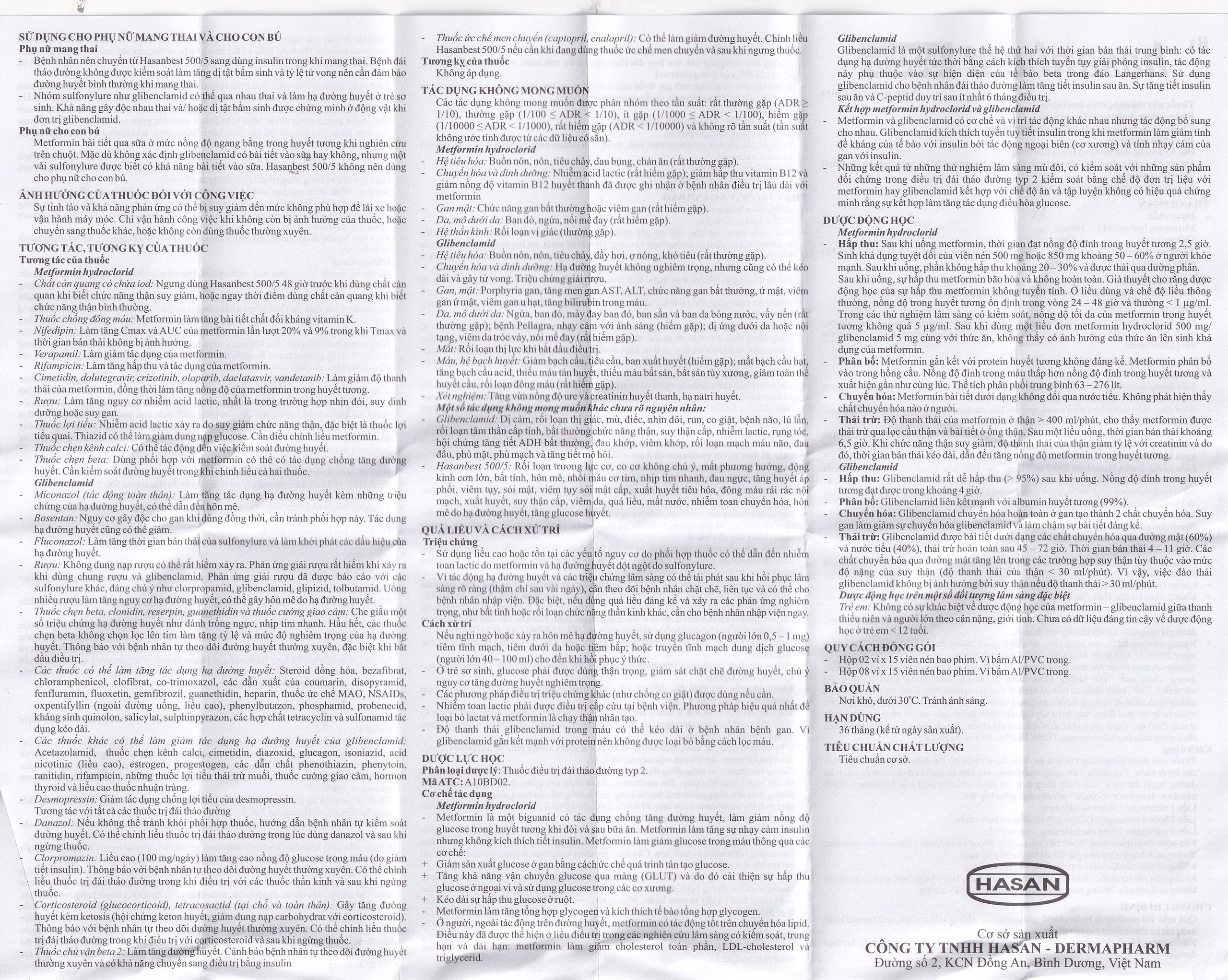 Thuốc Hasanbest 500/5 Hasan điều trị đái tháo đường típ 2 (2 vỉ x 15 viên)