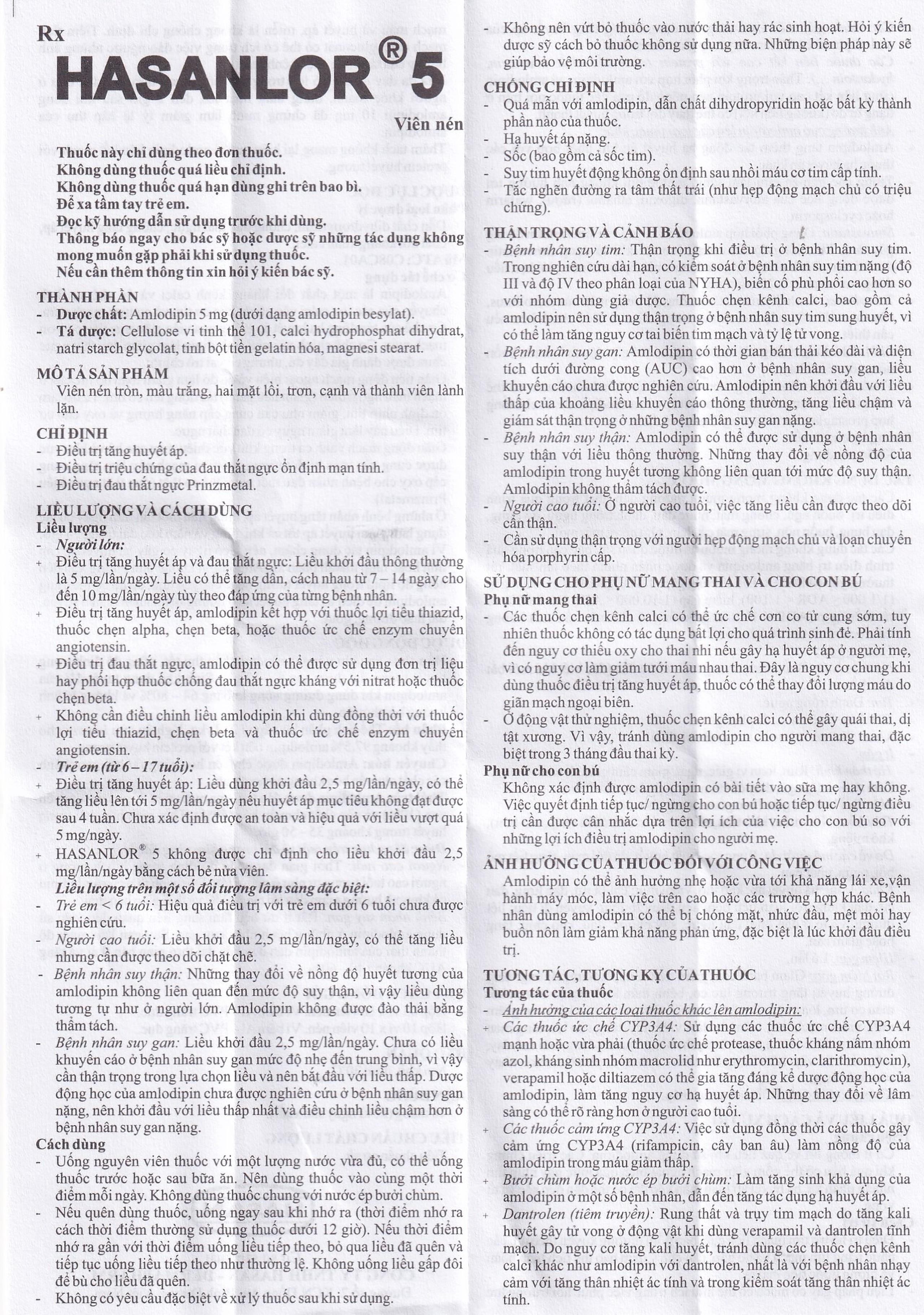 Thuốc Hasanlor 5 Hasan điều trị tăng huyết áp, đau thắt ngực (10 vỉ x 10 viên)