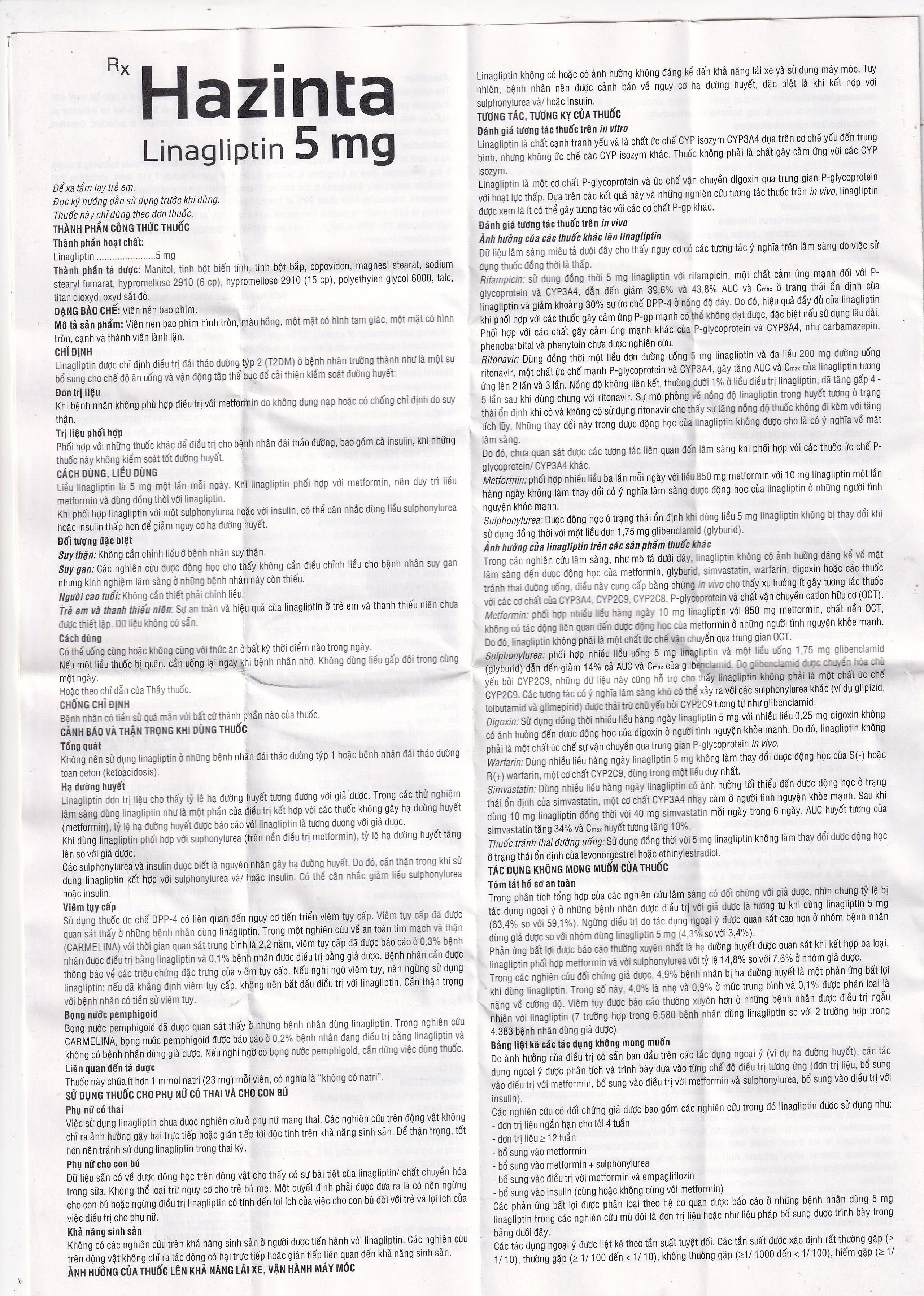 Thuốc Hazinta 5 DHG điều trị đái tháo đường típ 2 (3 vỉ x 10 viên)