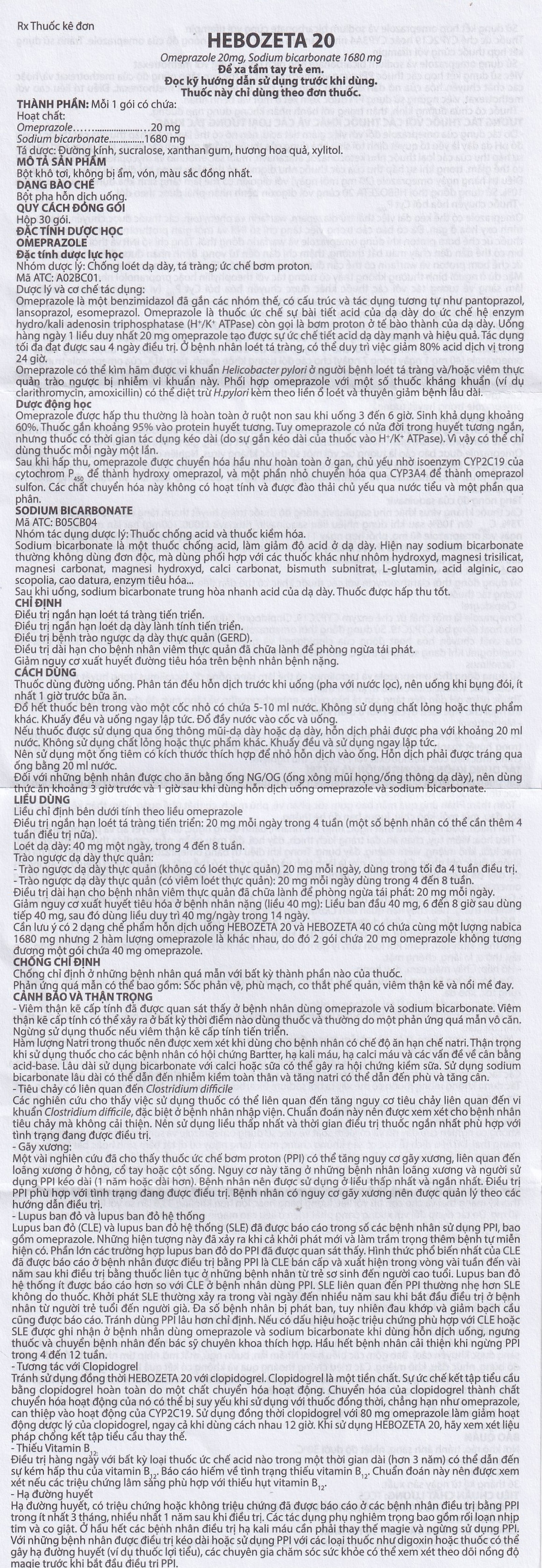 Thuốc Hebozeta 20 Hamedi điều trị ngắn hạn loét tá tràng tiến triển (30 gói)